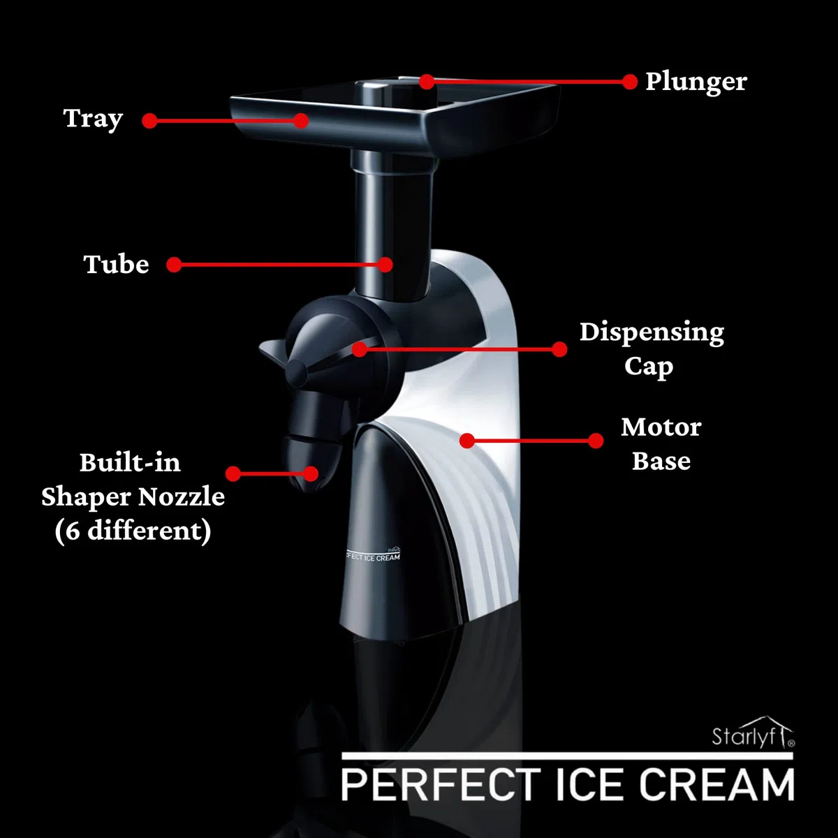Máquina de Helados STARLYF PERFECT ICE CREAM, Máquina para hacer helados con Fruta, máquina de helados y sorbetes, muy fácil de Usar, 100% Natural, Gluten Free, Ideal Batidos