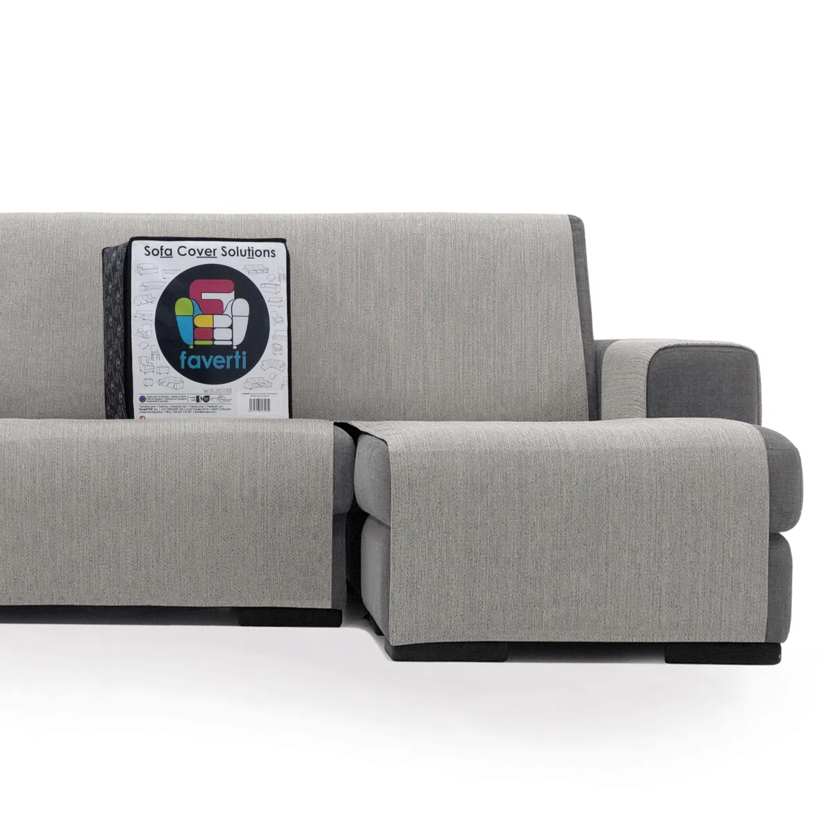 FAVERTI® Cubre Chaise Longue Brazo Derecho 240 (Visto de Frente) | Modelo DAIMUS | Súper Fresco y Resistente para Mascotas, Hecho en españa con Material Reciclado | Protector Chaise Gris Claro