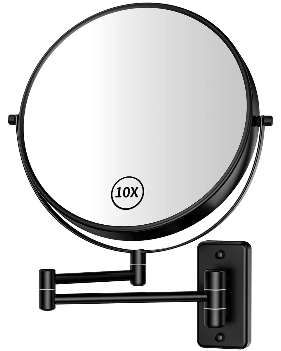 Gospire Espejo de Maquillaje de 9 Pulgadas, Aumento 1X/10X, Espejo Giratorio de Doble Cara, Espejo de Pared de baño Pulido Negro para Mujeres y Hombres