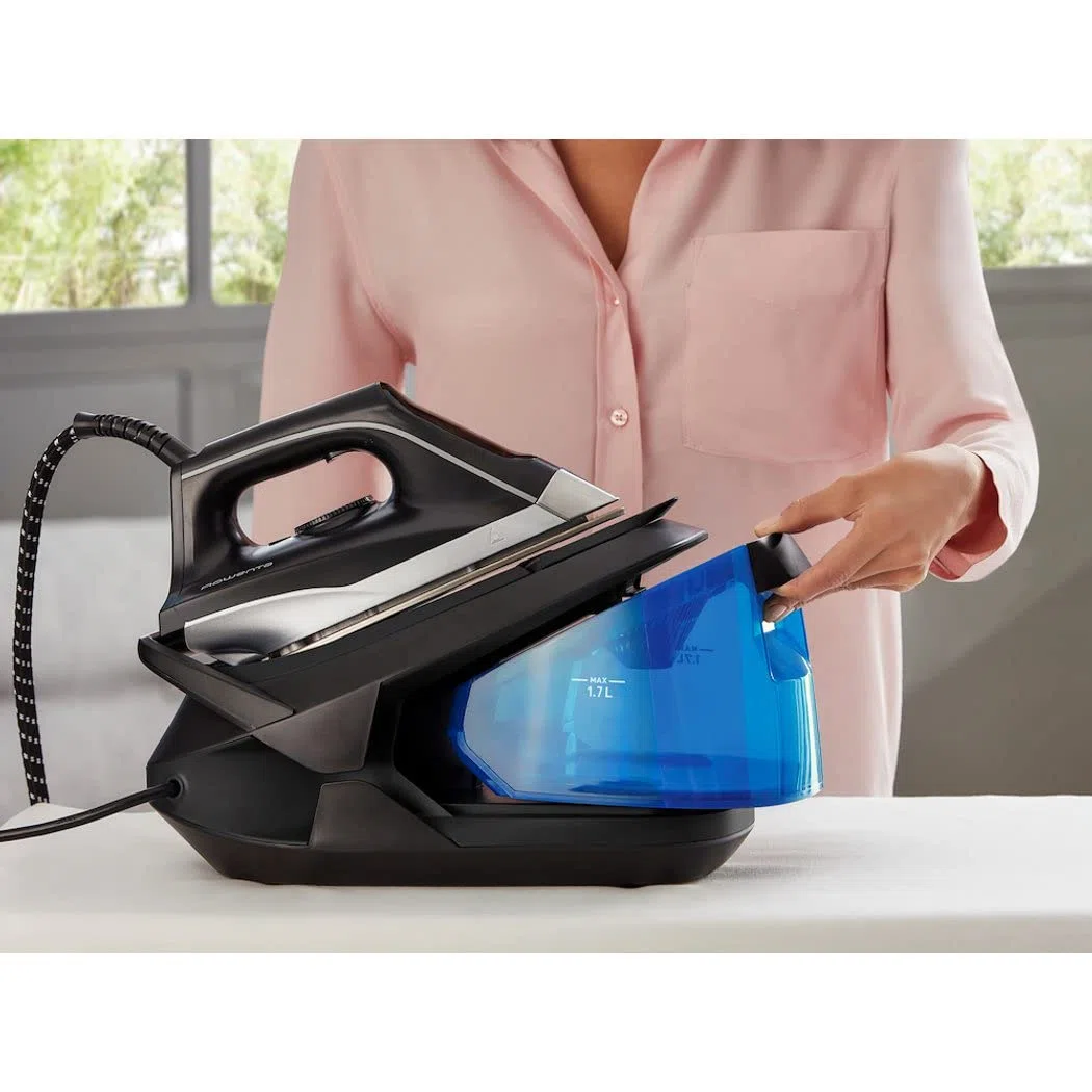 Rowenta Centro de Planchado Turbosteam VR8320 – Potencia 2600 W, vapor 120 g/min, golpe 350 g/min, 6.5 bares, modo Eco, suela MicroSteam400 láser, depósito extraíble 1,7 L (Reacondicionado)