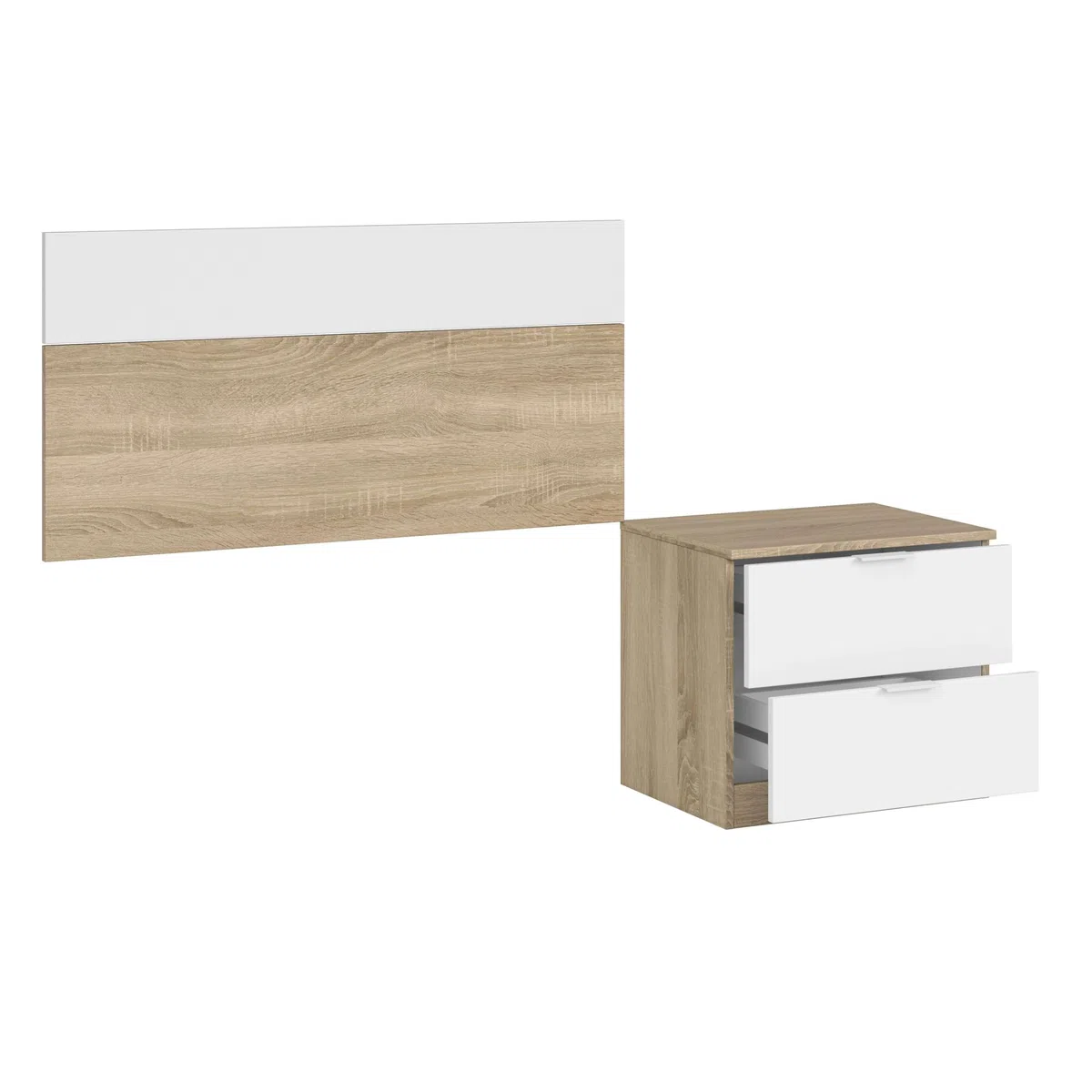 Miroytengo Conjunto Dormitorio Cabecero de Cama de 90 con Mesita Luca Color Blanco Mate y Roble Canadian