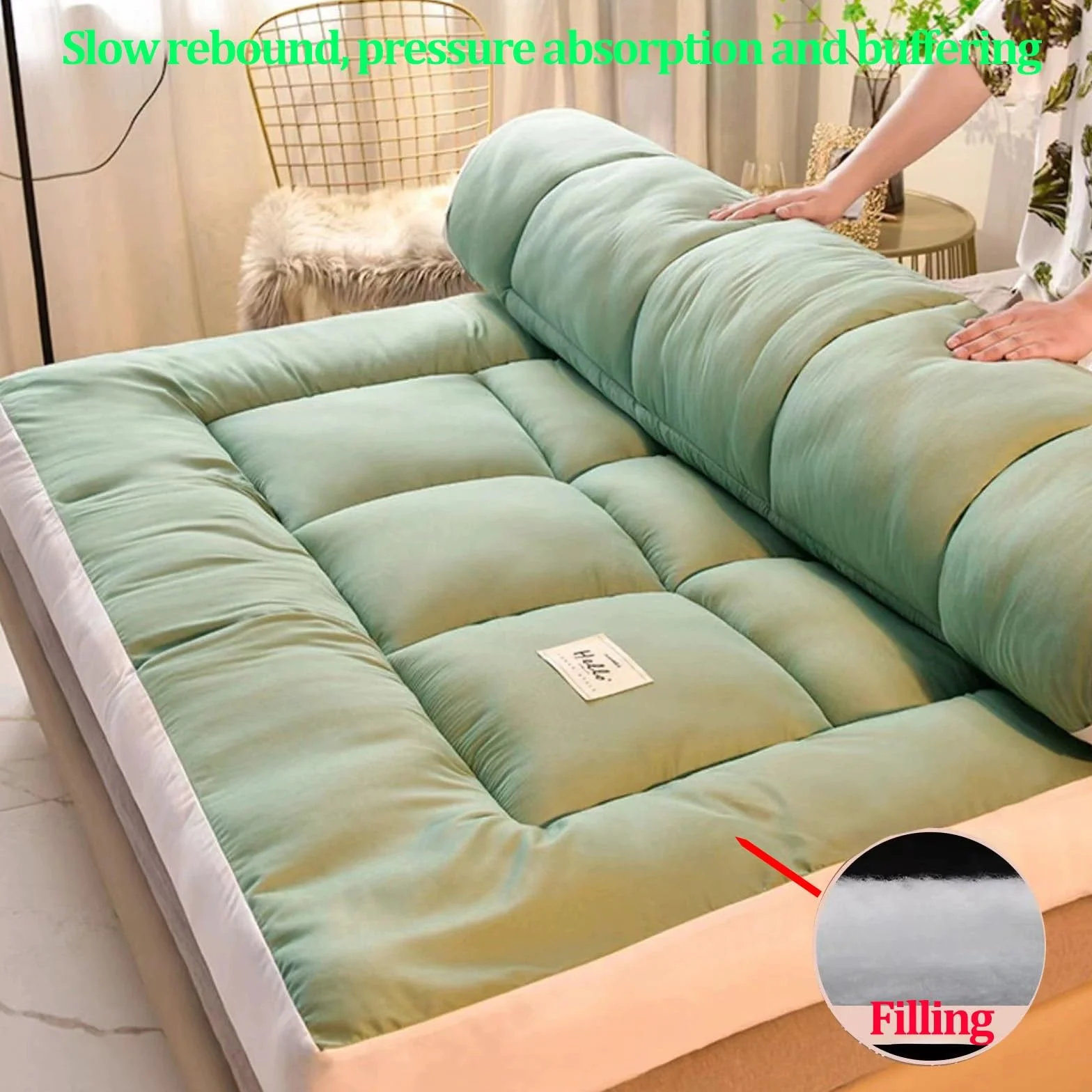 Futon Plegable Enrollable, Tatami para Dormir en Suelo, Colchoneta Japonesa para Sala de Estar, Dormitorio (White, 150x200cm)