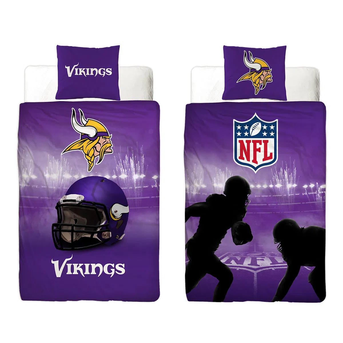 NFL Minnesota Vikings - Juego de cama (135 x 200 cm y 80 x 80 cm, 100% algodón, con cremallera, tamaño alemán)