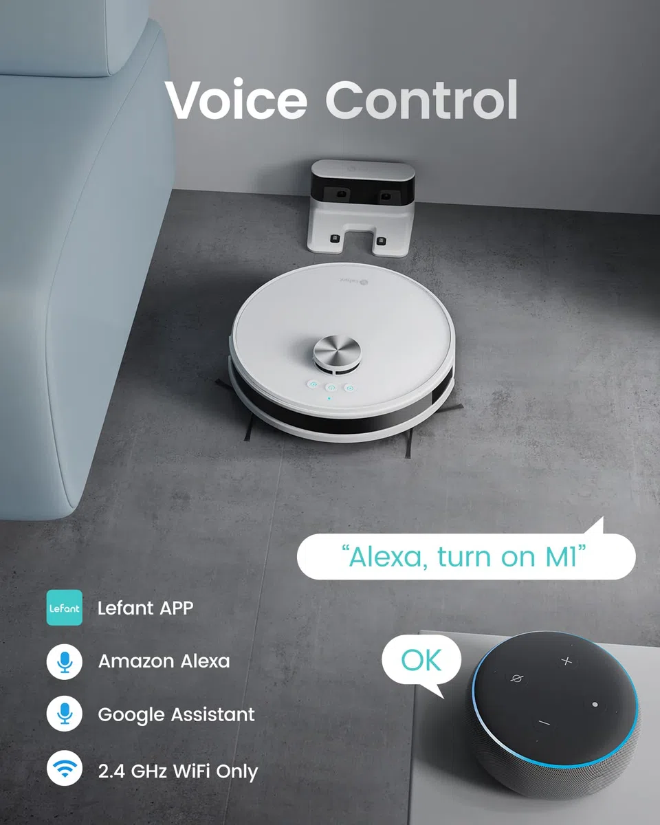 Lefant M1 Robot Aspirador y Fregasuelos con Exacto Mapeo Lidar (LDS), Robot Aspirador Succión de 4000 Pa, Batería de 4000 mAh, Gestión de Estancias, Control Mando/App/Alexa, Tanque de ólidos y Mixto