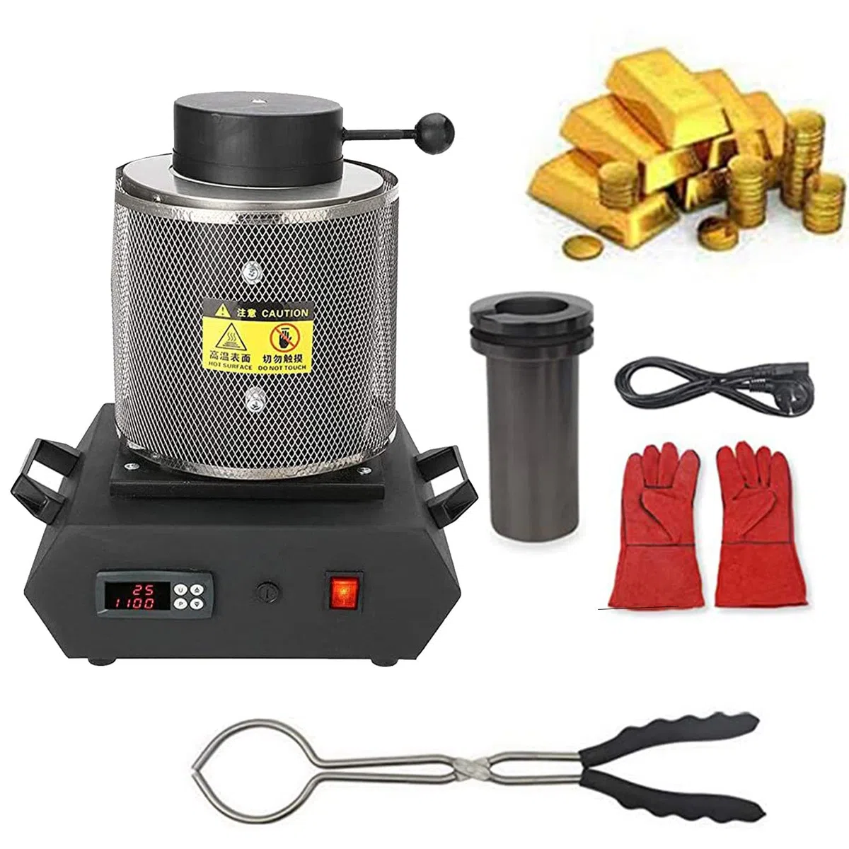 Horno De Fusión,Horno De Fusión De Oro,1150℃ Horno Fundición Metales Digital Horno De Fusión Eléctrico Horno Fusión Automático Máquina De Fusión De Oro Para Fundir Oro Joyas Plata,Black-1kg