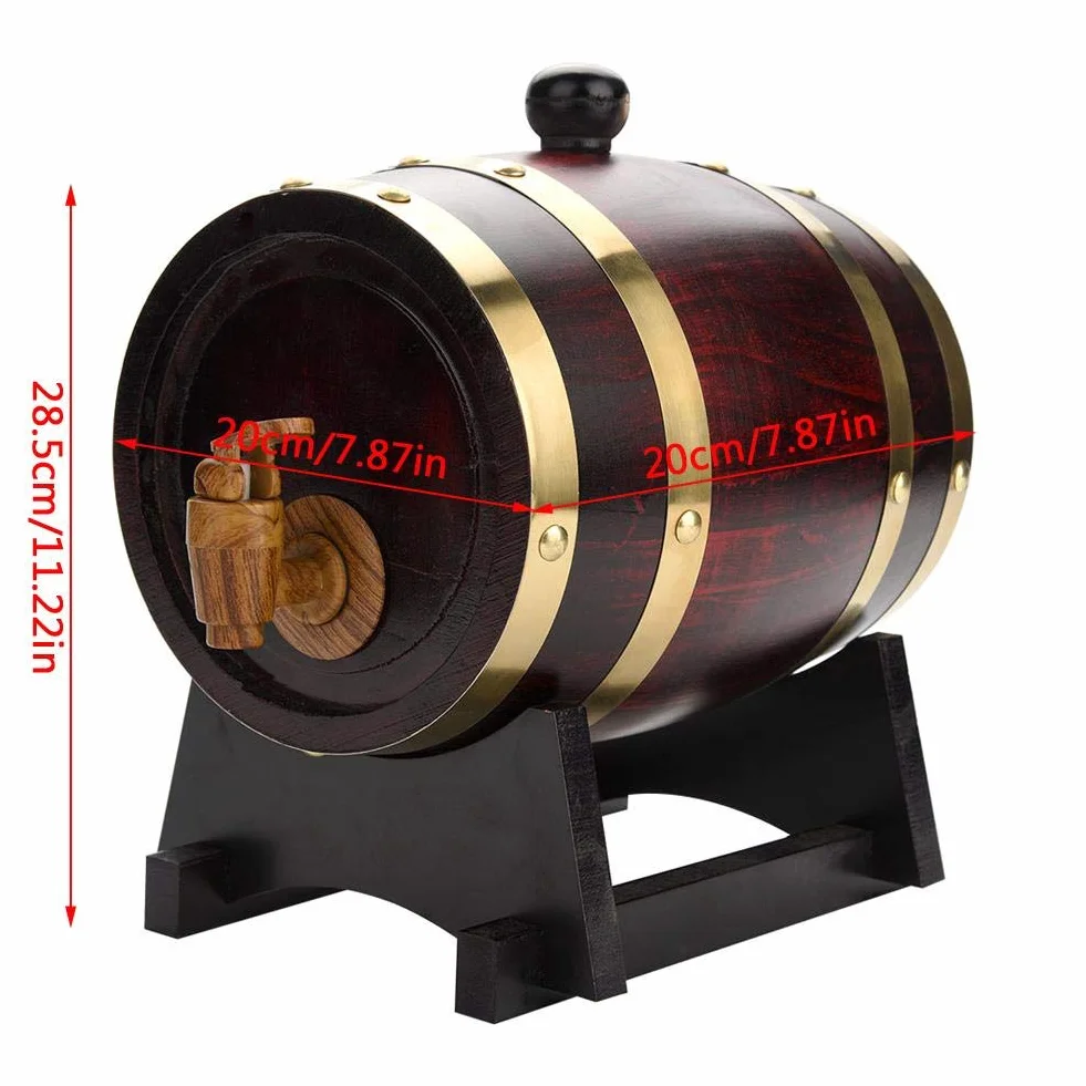 Barril de Roble para Vino, 1.5 L, Madera de Roble, para Almacenamiento de Vino Tinto, Licores y Cerveza, 20 x 20 x 28.5 cm