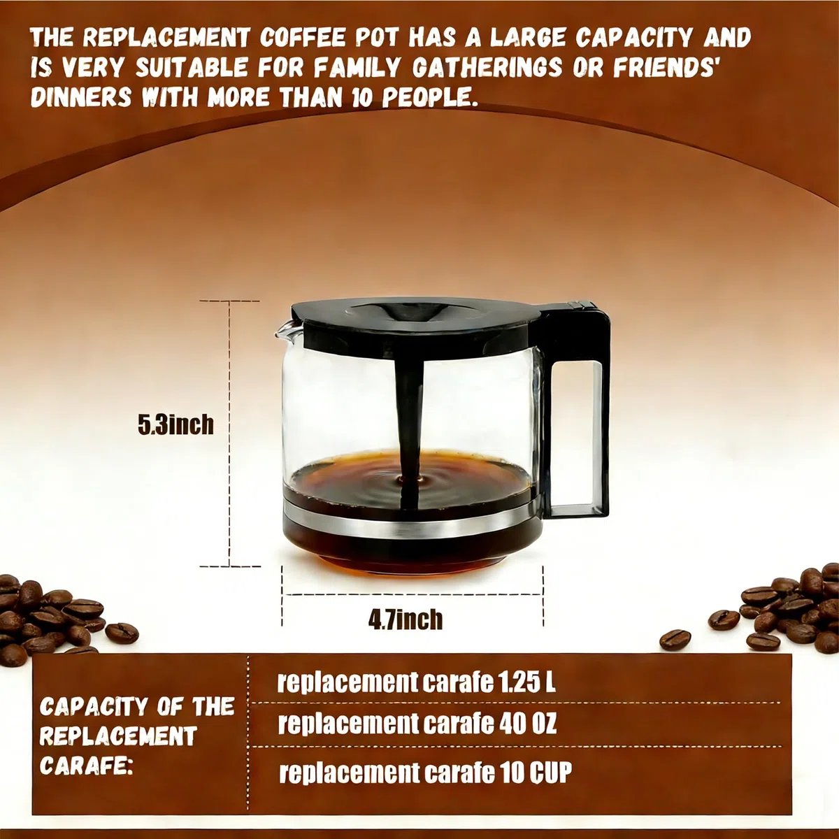 Jarra de repuesto para Technivorm 89830 de 1.25L/40 onzas, jarra de repuesto de jarra de 10 tazas compatible con máquinas de café Moccamaster KBG/CDG/KBGV Select/CD, resistente a los arañazos y