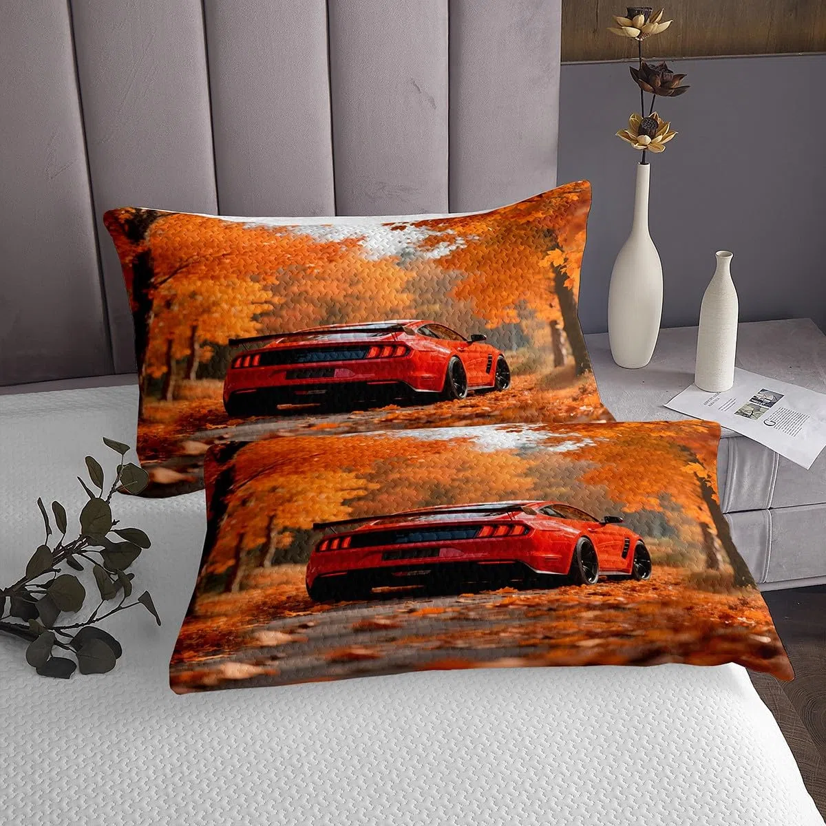 Homemissing Juego de colcha de coche de carreras rojo, tamaño doble, para niños, niñas, adolescentes, deportes de velocidad, juego de colcha con 2 fundas de almohada