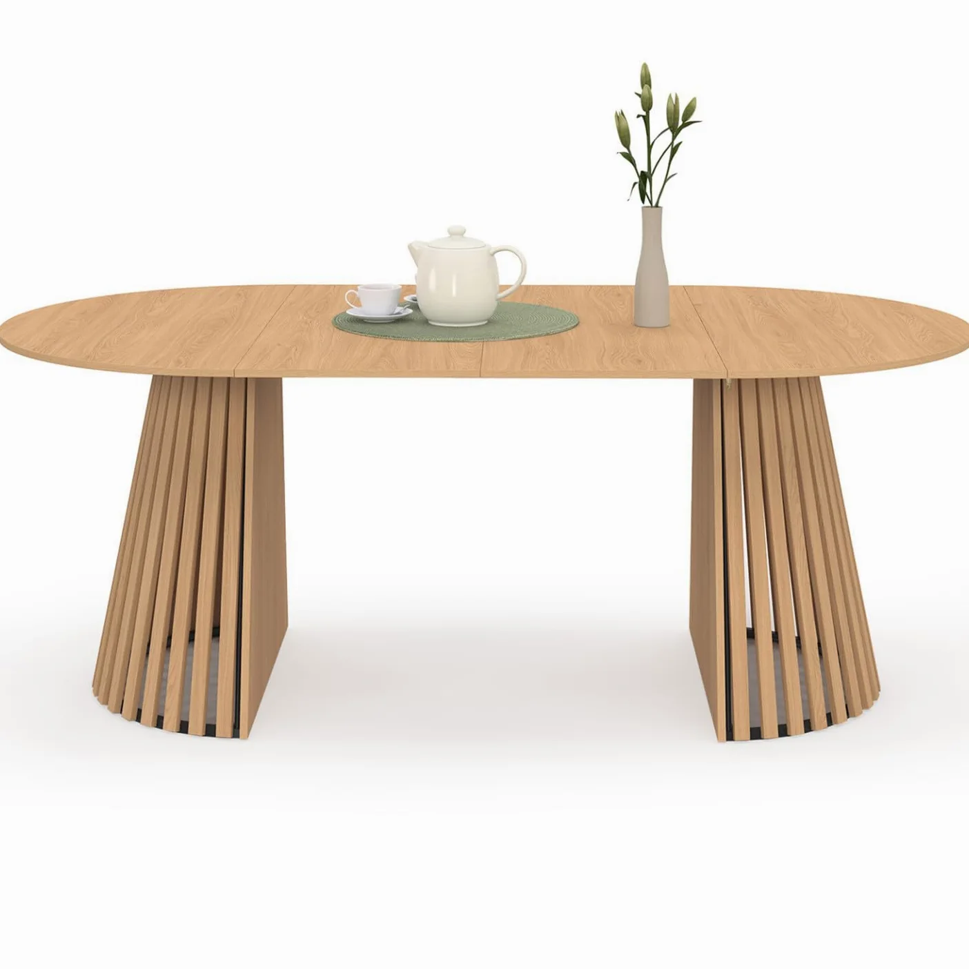 IDMarket – Mesa de comedor extensible redonda Carmen 4-10 personas pie madera 110-200 cm