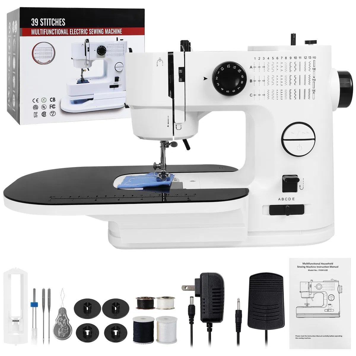 Maquina de Coser Portátil, Qoosea 39 Puntadas Máquina Coser para Principiantes y Niños con Mesa de Extensión, Doble Velocidad Mini Costura Electrica para Jeans, Sewing Machine para DIY Familia
