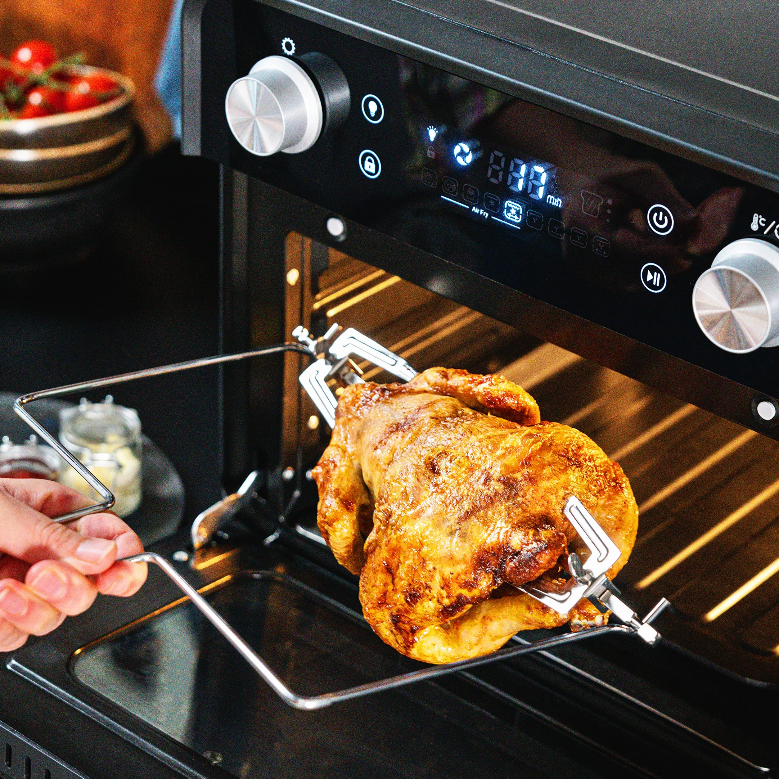 GASTROBACK Horno de diseño #42815 Air Fry & Pizza, 1680 W, 5 en 1: horno para pizza, freidora de aire caliente, mini horno, pincho giratorio para barbacoa y deshidratador, capacidad de 22 litros, 3