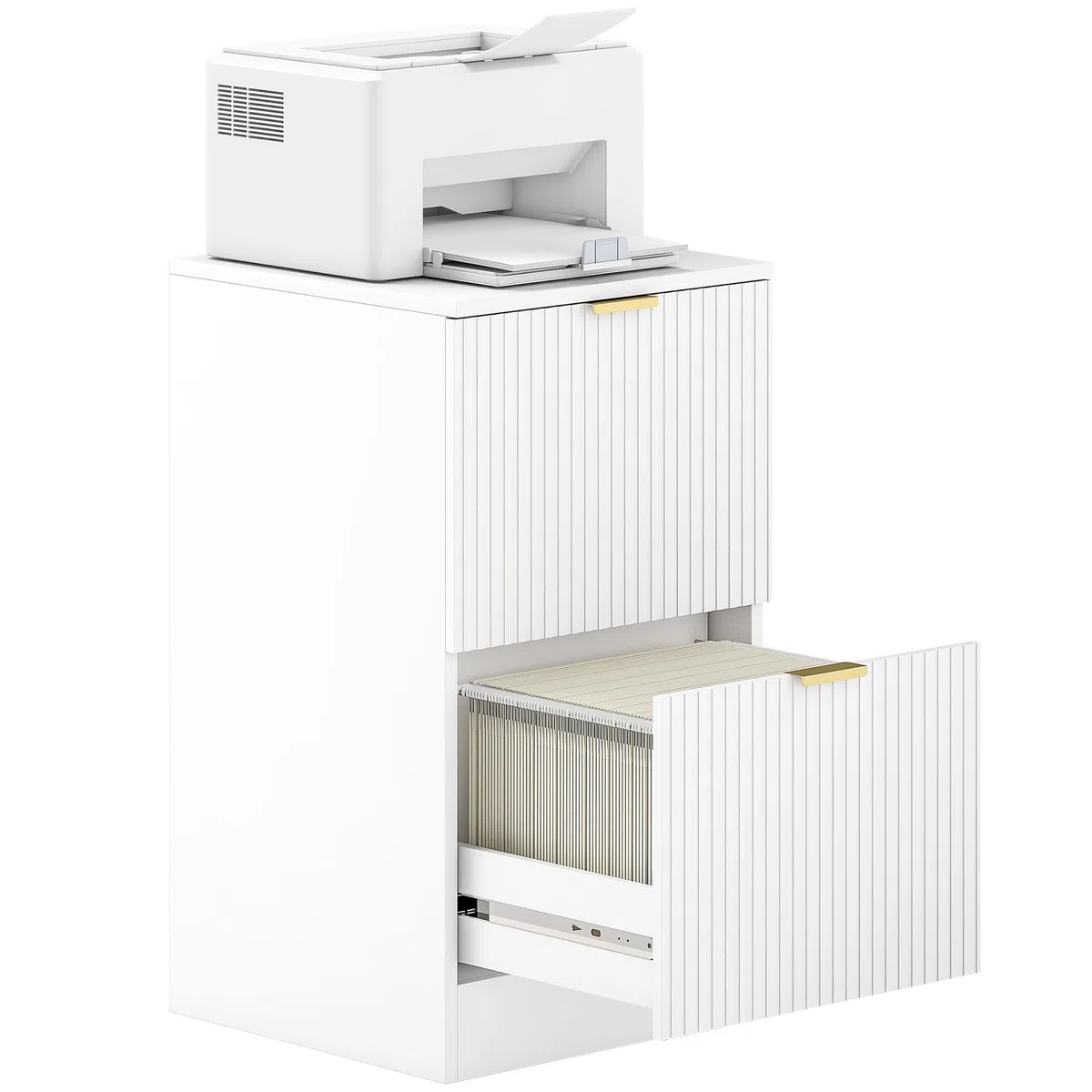 HOMCOM Cajonera de Oficina con 2 Cajones Cajonera de Escritorio con Frentes Acanalados Mueble Archivador para Tamaño A4 o Carta para Estudio 40x40x71 cm Blanco