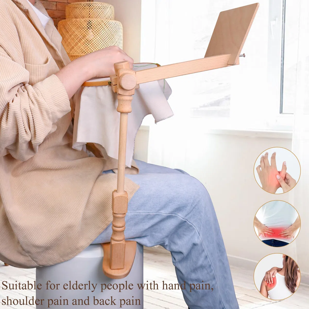 Soporte de bastidor de bordado, soporte giratorio de madera, marco de punto de cruz, marco de madera para manualidades, soporte de bastidor de bordado manos libres para manualidades