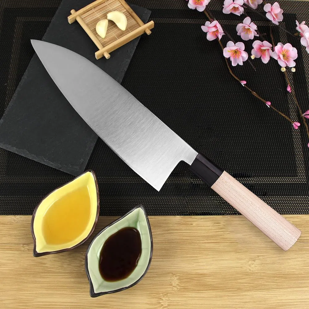 WILDMOK Cuchillo Deba de 7 pulgadas – Cuchillo asiático Usuba Sashimi de salmón con hoja de acero inoxidable alemán y mango de madera tradicional