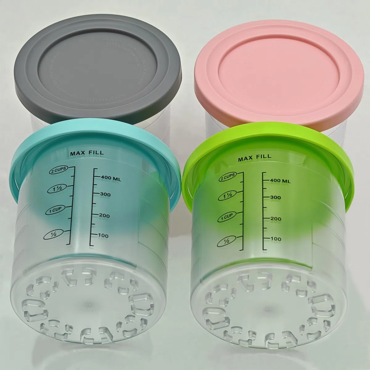 Paquete de 4 tinas de creami compatibles con Ninja CREAMi Ice Cream Maker NC300UK NC300UKCO NC300UKCP NC301 Series, para recipientes de pinta cremosa Ninja con tapas de color, sin BPA y apto para