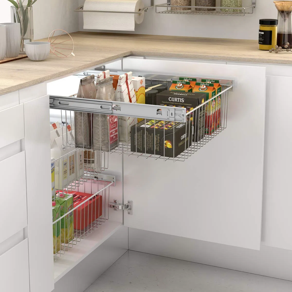 Cesto extraíble de rejilla metálica para mueble de cocina - Ancho 562-568 mm