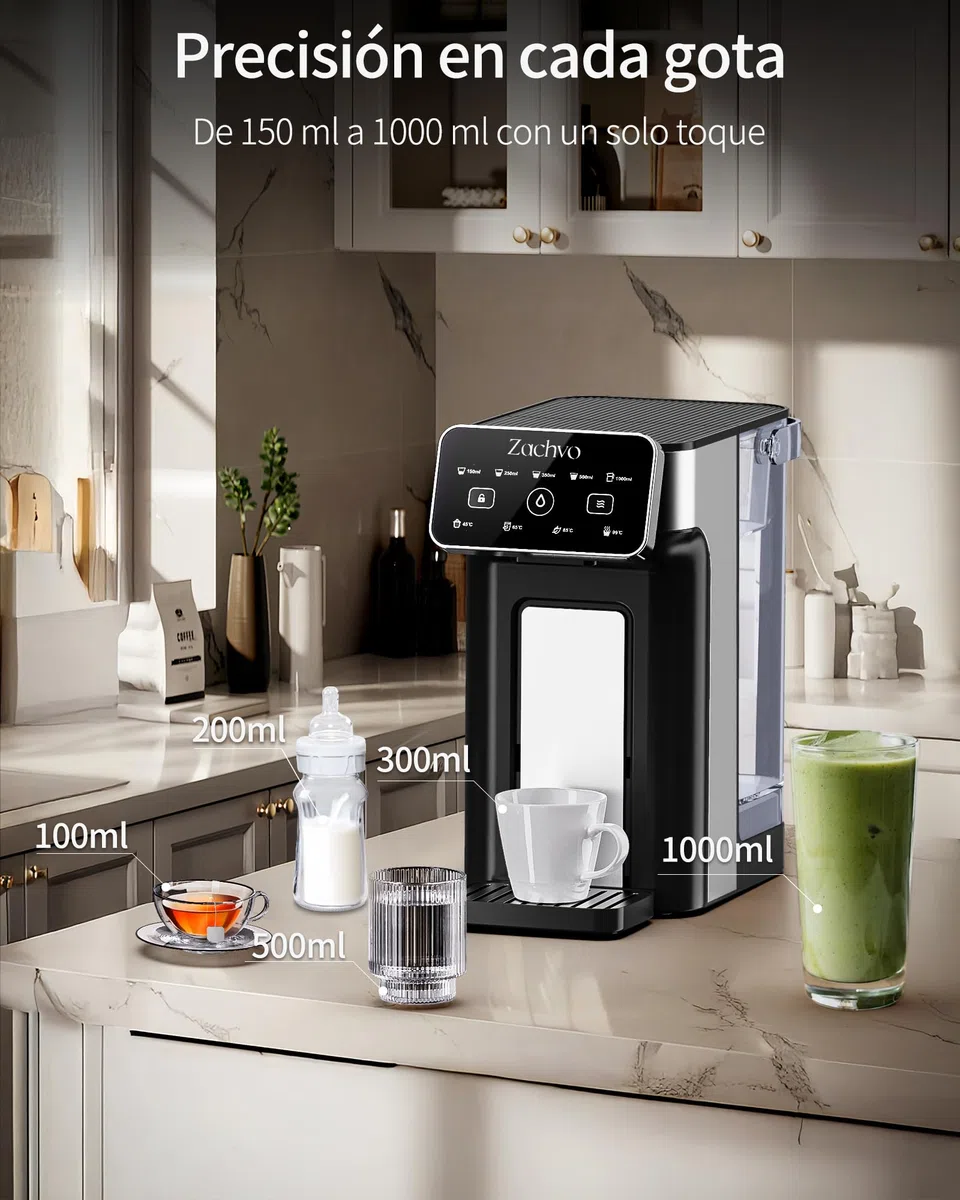 KEI906 - Dispensador de agua caliente (sin filtro), 2600 W, agua caliente en pocos segundos, 4 niveles de temperatura y 5 cantidades de agua, depósito de 3 l, compacto para cocina y oficina