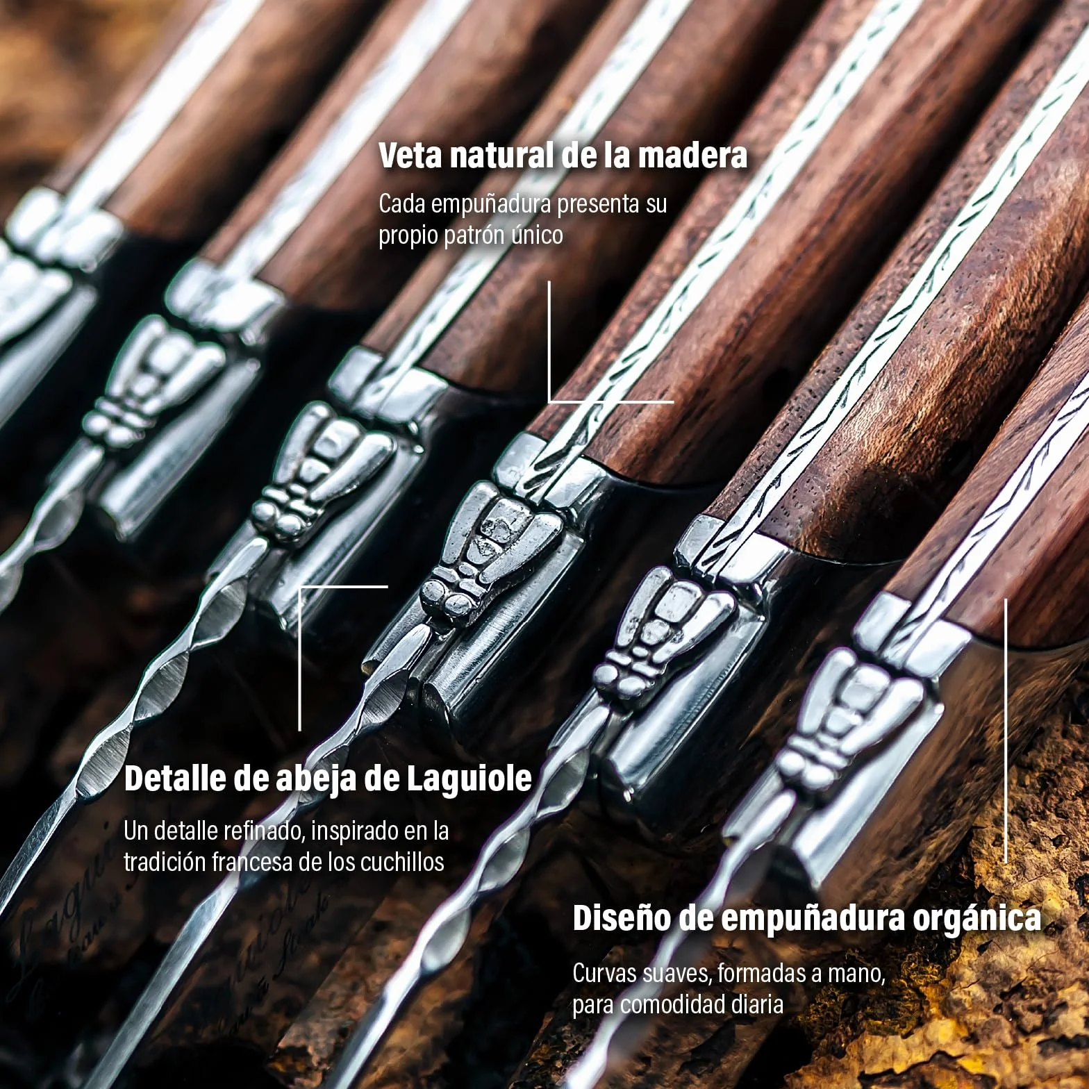 Laguiole Style de Vie Juego de 6 cuchillos de madera de olivo para carne