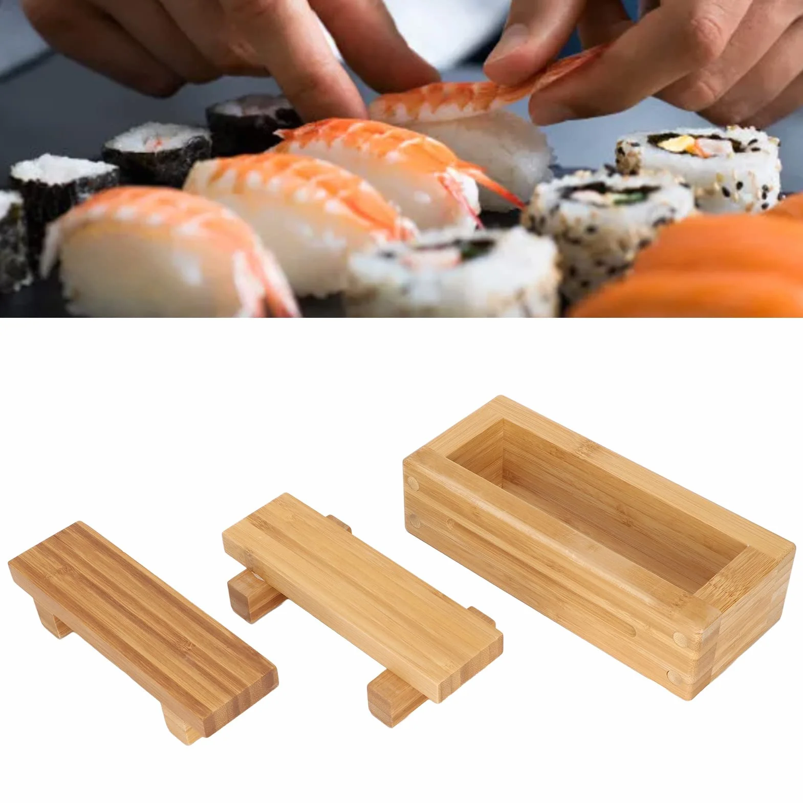 Molde de Prensa de Sushi de Madera, Fabricante de Prensa de Sushi Rectangular Caja de Molde Oshizushi Herramienta para Hacer Sushi DIY Kit de Fabricación de Sushi de Madera Caja de Molde de Arroz Port