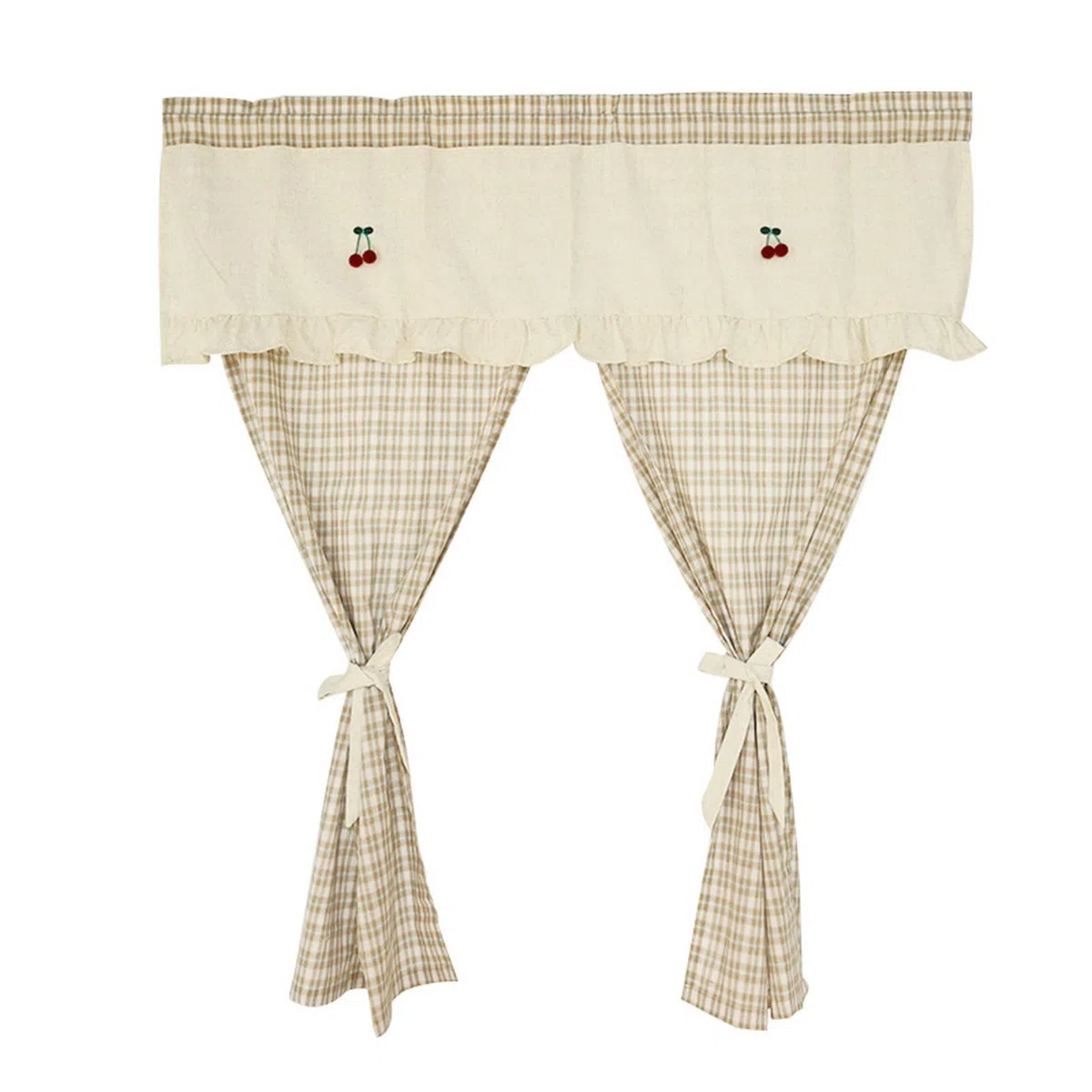 A.Monamour Cortina Cocina Ventana Puerta Corta Pequeña Caqui Tela Escocesa De Cuadros Buffalo Vichy De Algodón En Estilo Dividido Medio Bolsillo para Varilla Panel Cenefa Rustica Bistro