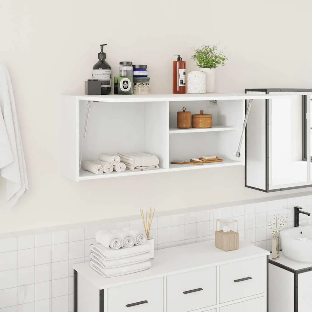 vidaXL Mueble de Pared de baño Madera ingeniería Blanco 100x25x40 cm, aparador de Pared de baño, Armario de Pared de Cuarto de baño, Armario de Almacenamiento de Pared de baño