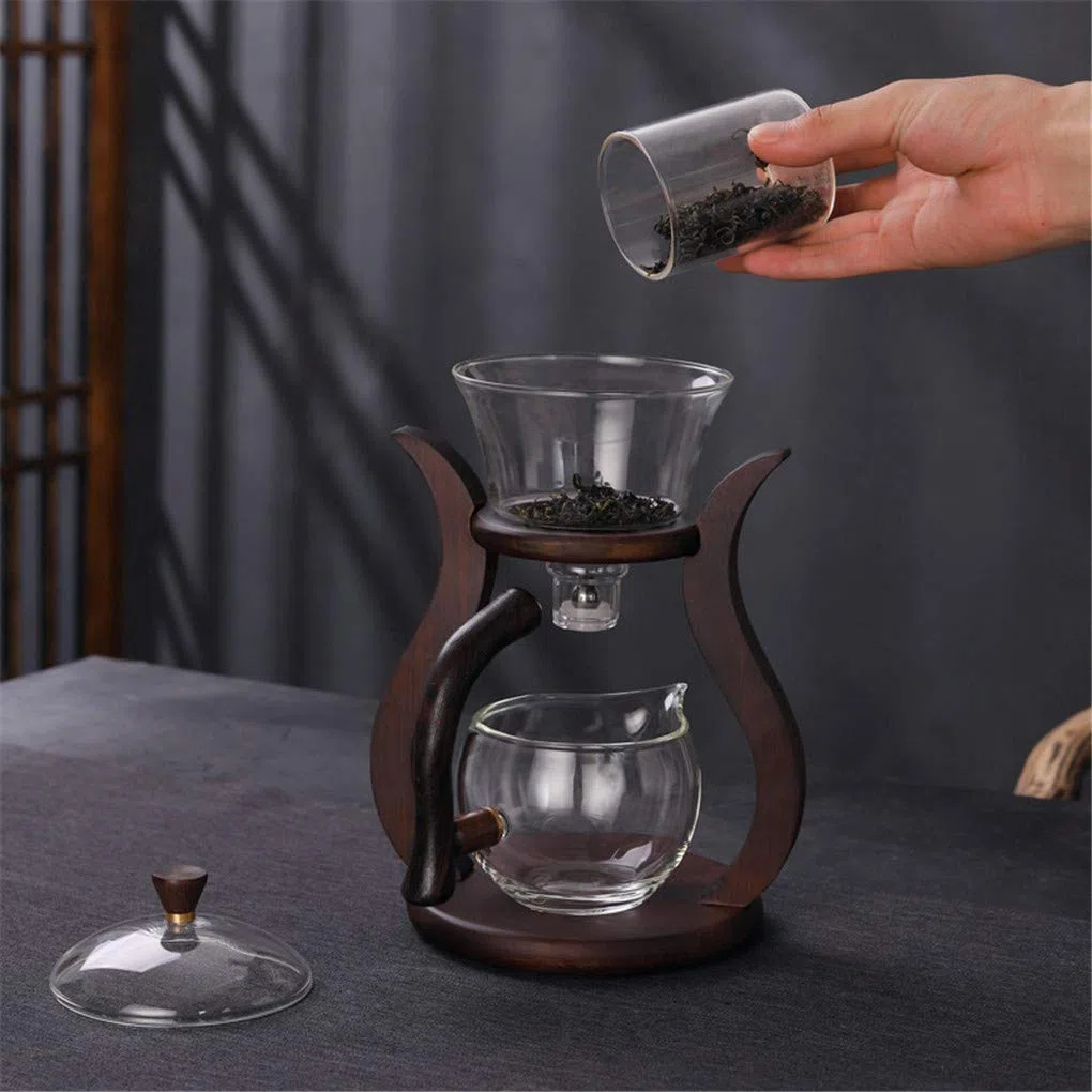 Aoheuo Lazy Kungfu - Juego de té de vidrio con cubierta giratoria de agua semiautomática (madera)