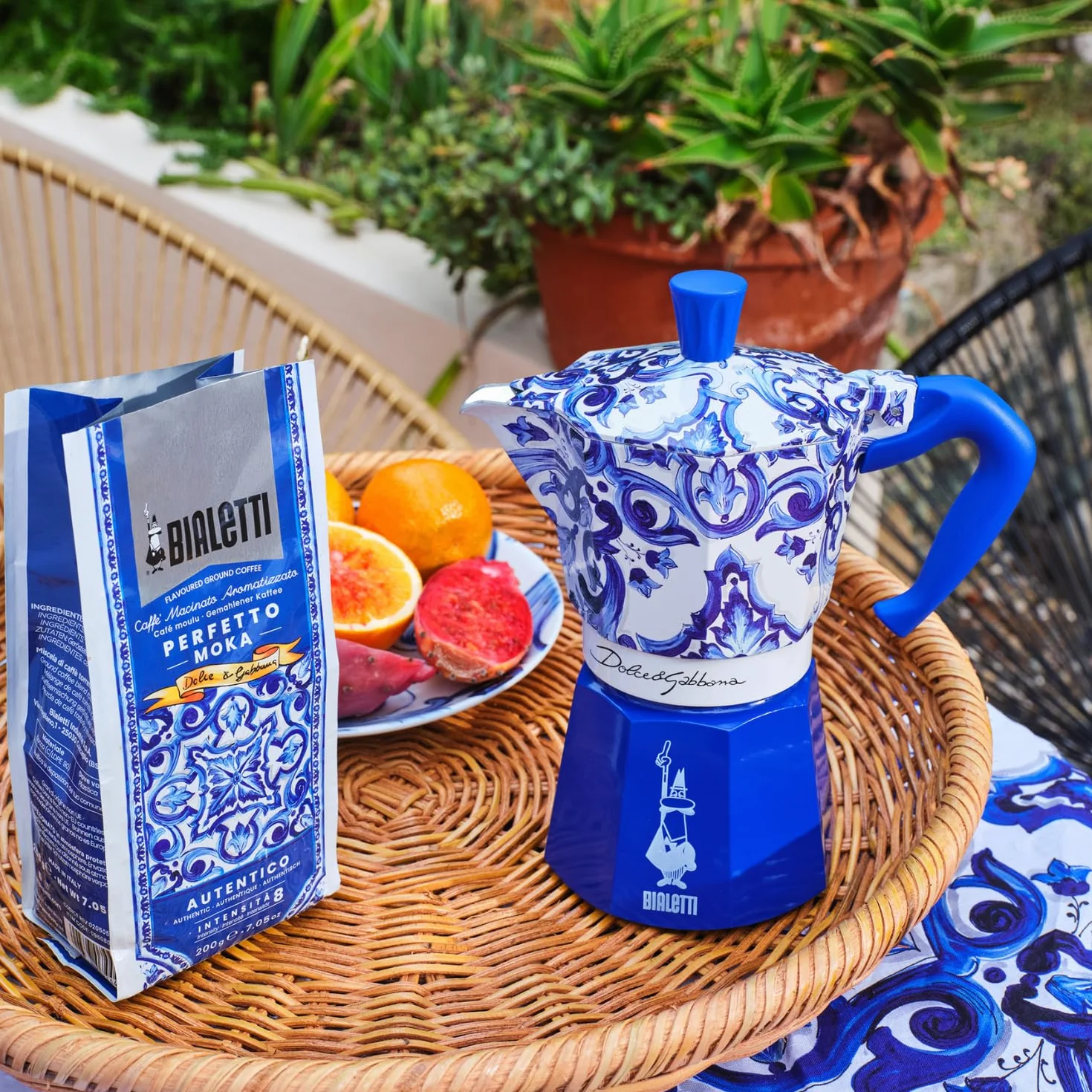 Bialetti Dolce & Gabbana Mocha Express Blue Mediterraneo para 3 tazas, fuego directo (cafetera, cafetera espresso)