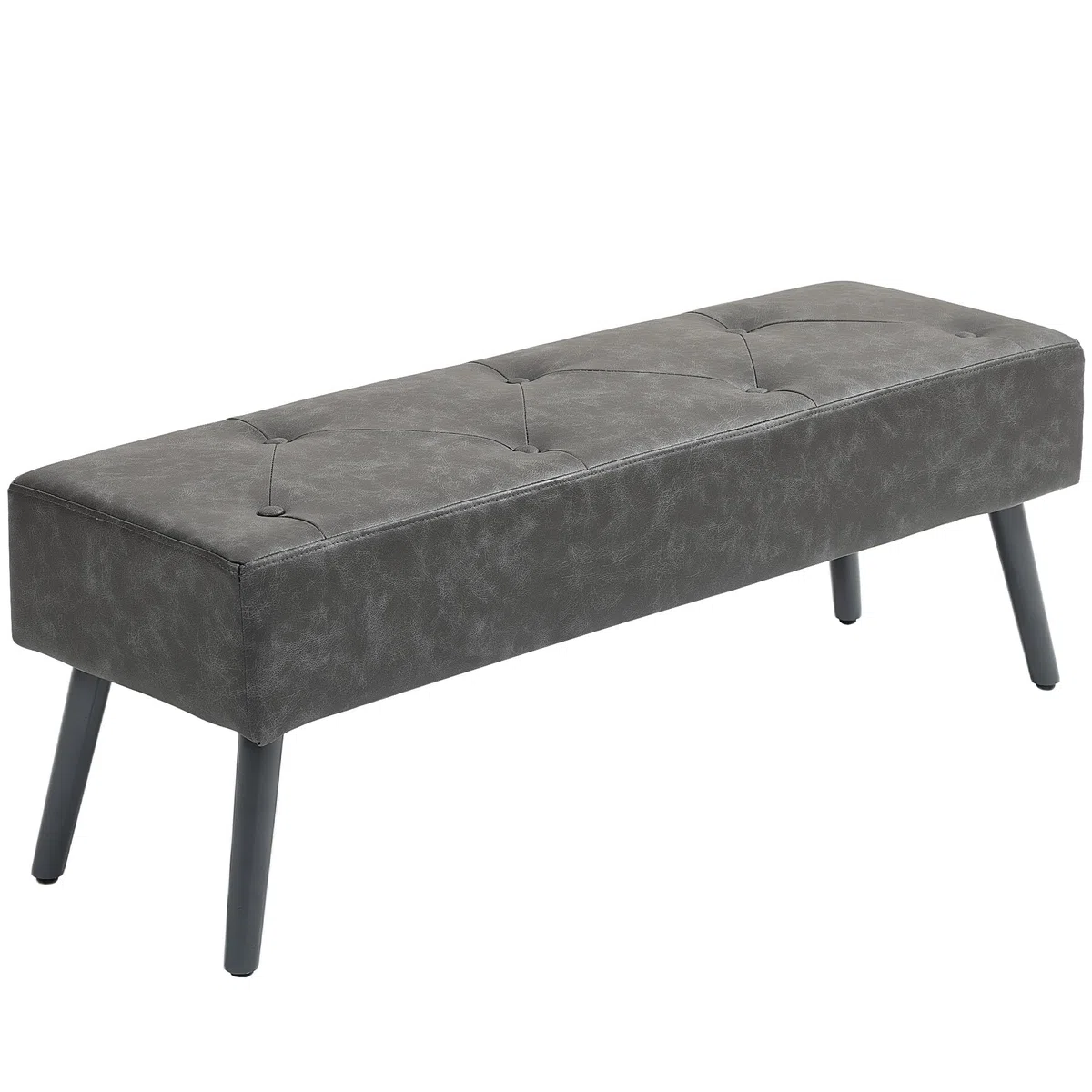HOMCOM Taburete Pie de Cama Multifuncional Banco Pie de Cama Clásico Banqueta de Dormitorio con Pies de Madera y Asiento Acolchado Carga 220 kg para Entrada Pasillo 114x38x42 cm Gris