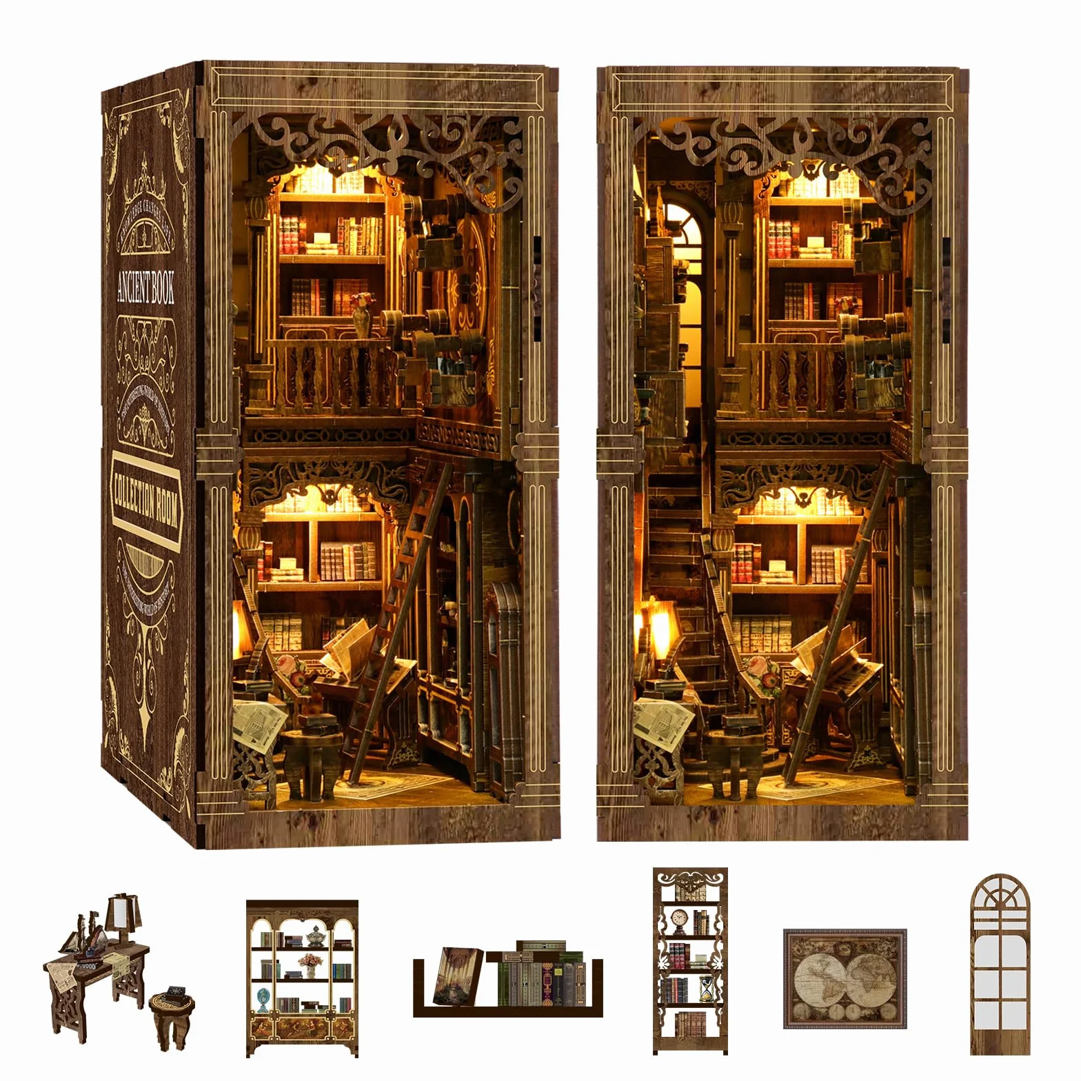 DIY Book Nook Kit-Biblioteca de Libros antiguos-3D Holzbausatz für Bücherregal Deko-Geschenke für Erwachsene und Teenager Weihnachten Geburtstag Geschenke