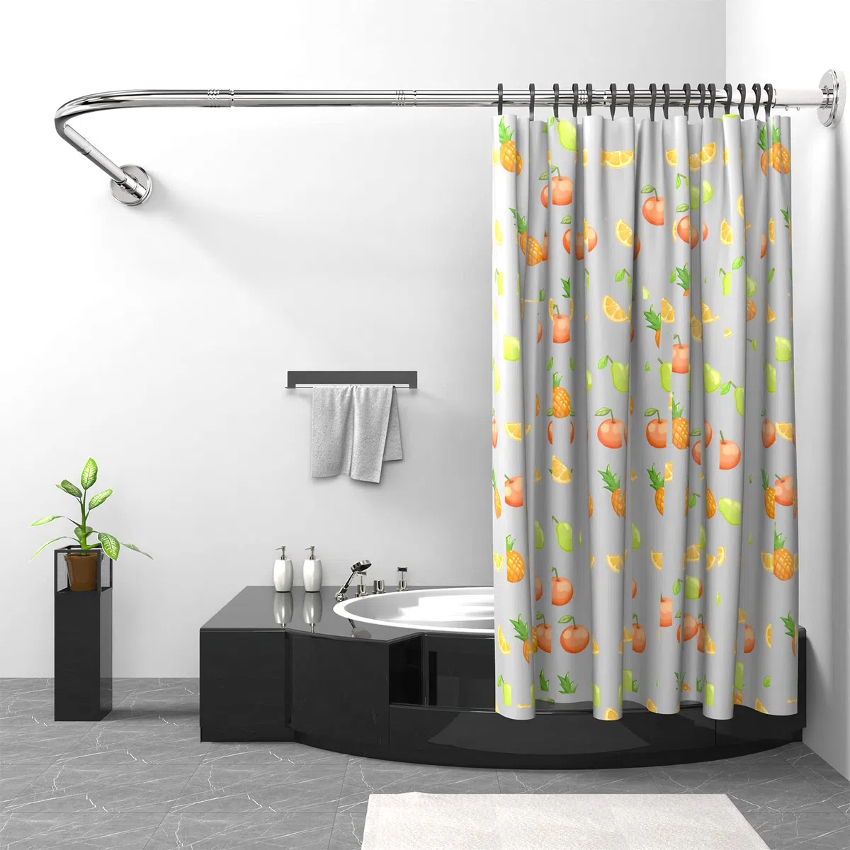 Barra de Cortina de Ducha L Forma, Barra Cortina Ducha Esquinera Ajustable de Acero Inoxidable, 75x170 cm Barra Ducha Curva con Anillos para Armario Baño Vestuario