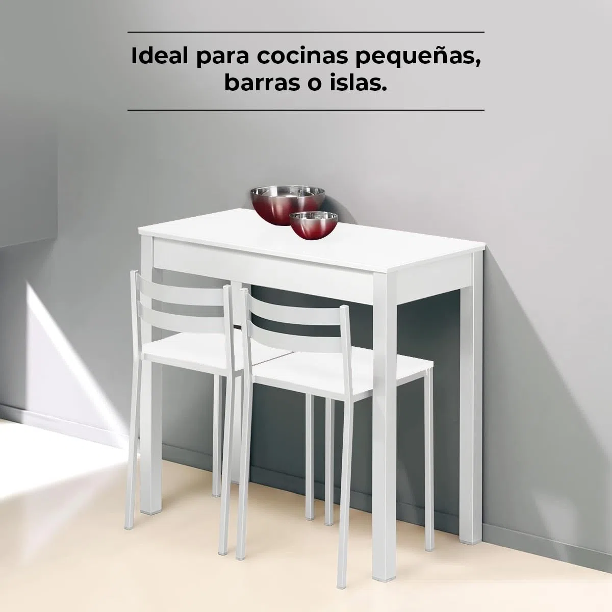 2 Taburetes de Cocina con Respaldo bajo, Franjas horizontales y Asiento tapizado - Estructura Color Blanco - Asiento en Polipiel Blanco