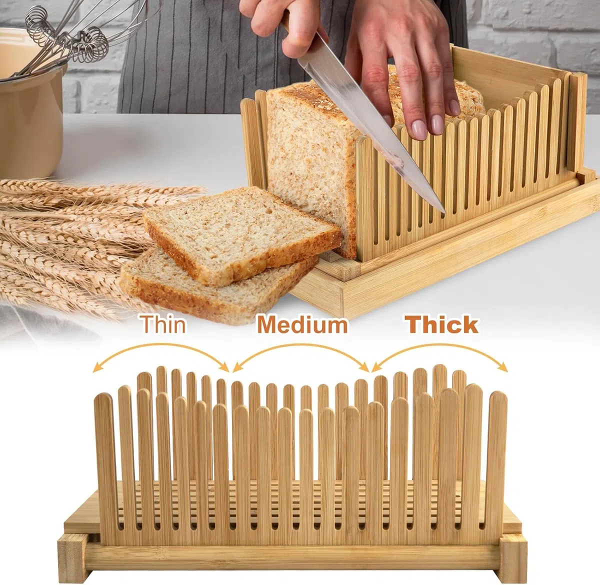 Guía de Rebanador de Pan, Cortadora de Pan Ajustable para Máquina de Corte de Pan Casera, Guía de Corte de Pan Plegable Fácil de Usar con Bandeja de Miga