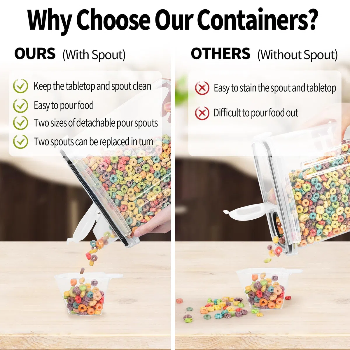 Skroam 8 unidades de contenedores de almacenamiento para cereales [135.2 oz/4L], contenedores de almacenamiento de alimentos herméticos con salida para servir para la organización y almacenamiento de
