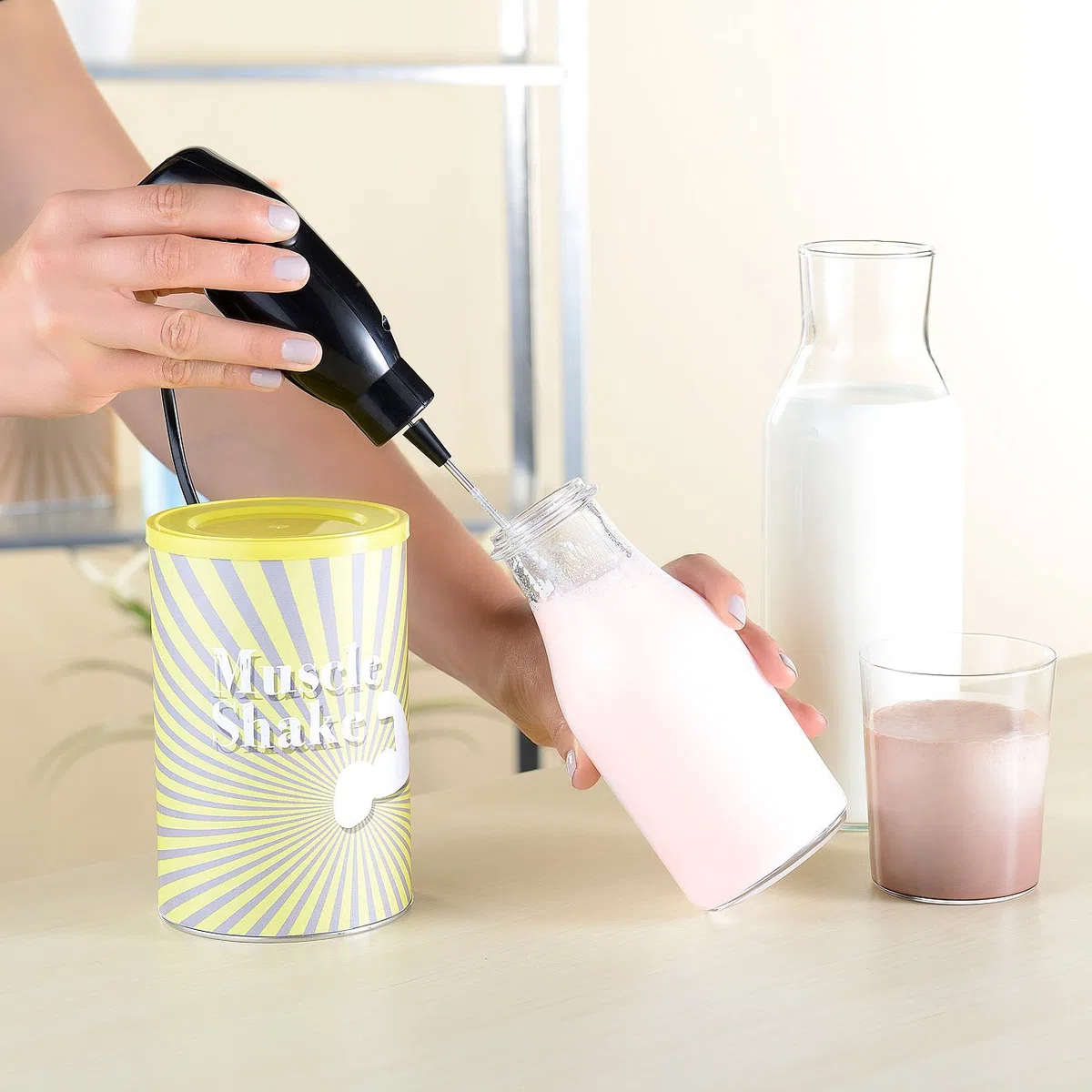 Rosenstein & Söhne Batidoras de mano - batidora frappe: Eléctrico Batidor mini de mano, Accesorio de vaso mezclador, 15 vatios (miniquirl, batidora mano para frappé, fabricante)