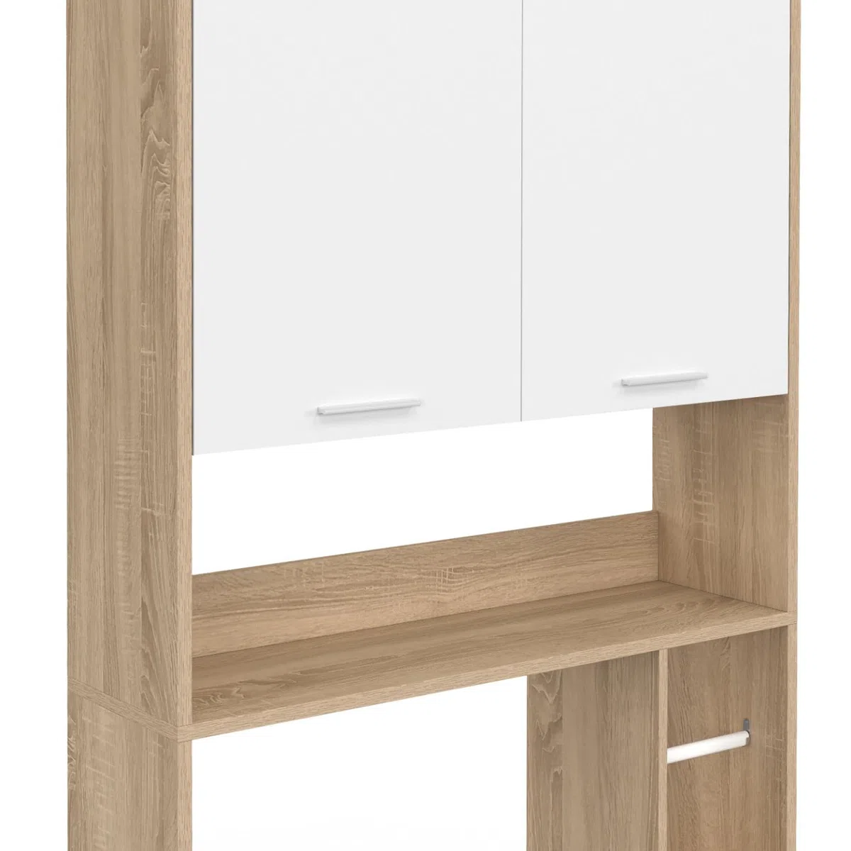 IDMarket WALLIS – Mueble estante superior para inodoro de madera de haya y blanco