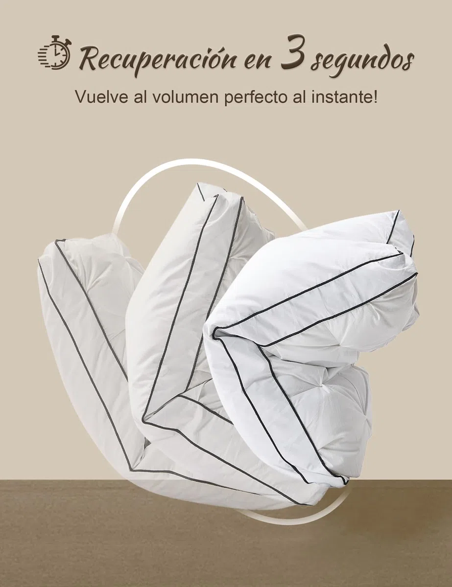 BPC Almohada de plumón 40x80 cm Pack de 2, Almohada 3 Cámaras con 90% Plumón Exterior y Relleno Que Contiene Plumas, Suave con Buen Soporte, Funda 100% algodón orgánico, Lavable