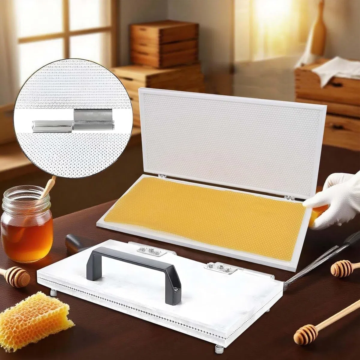 Máquina de fundición de láminas de Cera de Abejas, Molde de estampación de Cera de Abejas de 220 x 420 mm, Herramienta de prensado de Base de Peine de aleación de Aluminio de 4,7 mm/5,3 mm(4.7mm)
