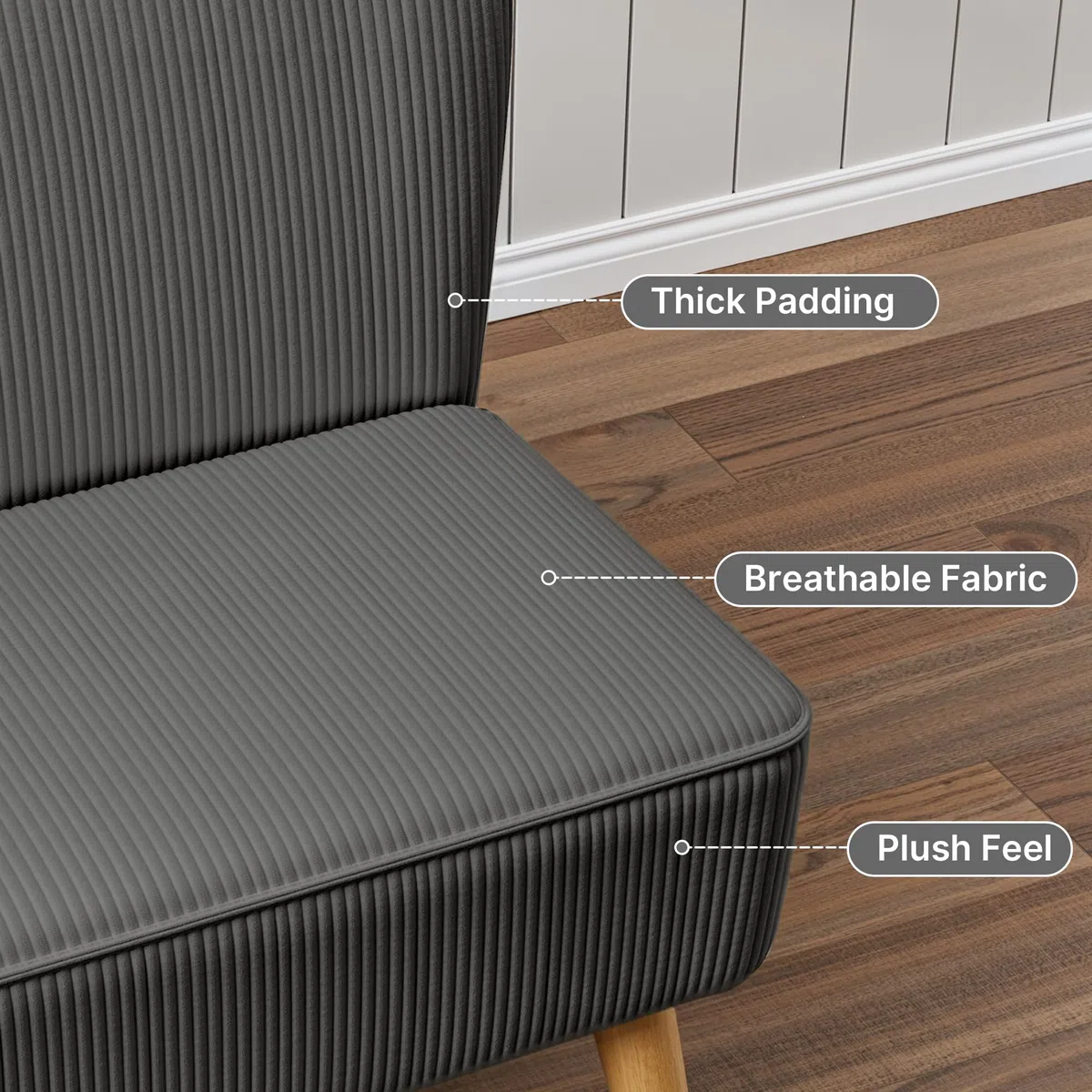 Sofá de 2 Plazas, Pequeño Loveseat con Tapizado de Aspecto Terciopelo Acanalado, Sofá Compacto Que Ahorra Espacio para Dormitorio, Salón, Apartamento, 117x56x76cm, Gris