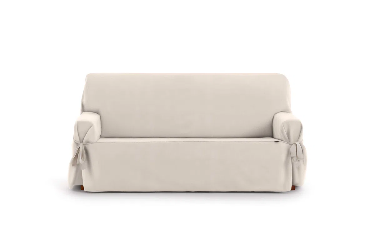 Eysa Levante Funda de sofá 3 plazas con lazos, para sofás de 170cm a 230 cm orientativamente ( unos 150 cm de sentada ), Beige