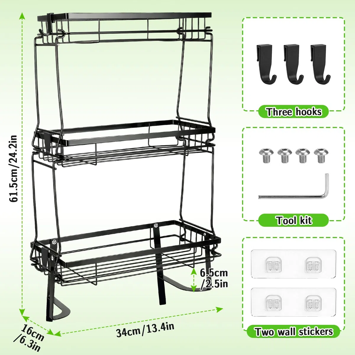 Estante de Inodoro Organizador de baño, Estante de Baño con 3 Estantes, Estante de Baño Multifuncional Ajustable, Estanteria Baño Encima WC, Fácil de Montar para Baño, Lavandería, Negro