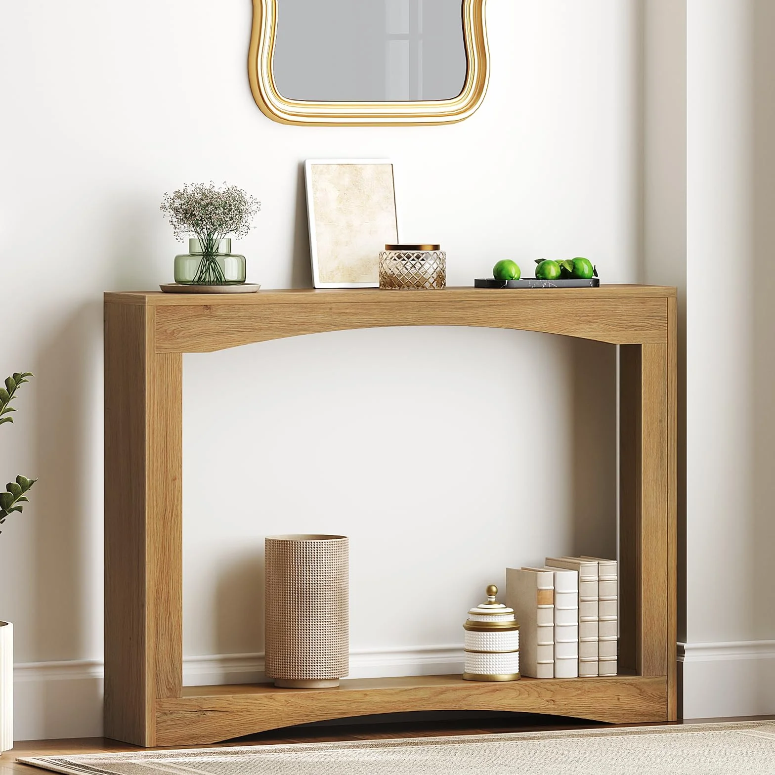 YATINEY Mesa de Consola Estrecha de 100 cm de Largo, Mesa Auxiliar Ultrafina, Decorativa Rústica, para Sala de Estar, Pasillo, Entrada, Nogal Claro XCT19VV