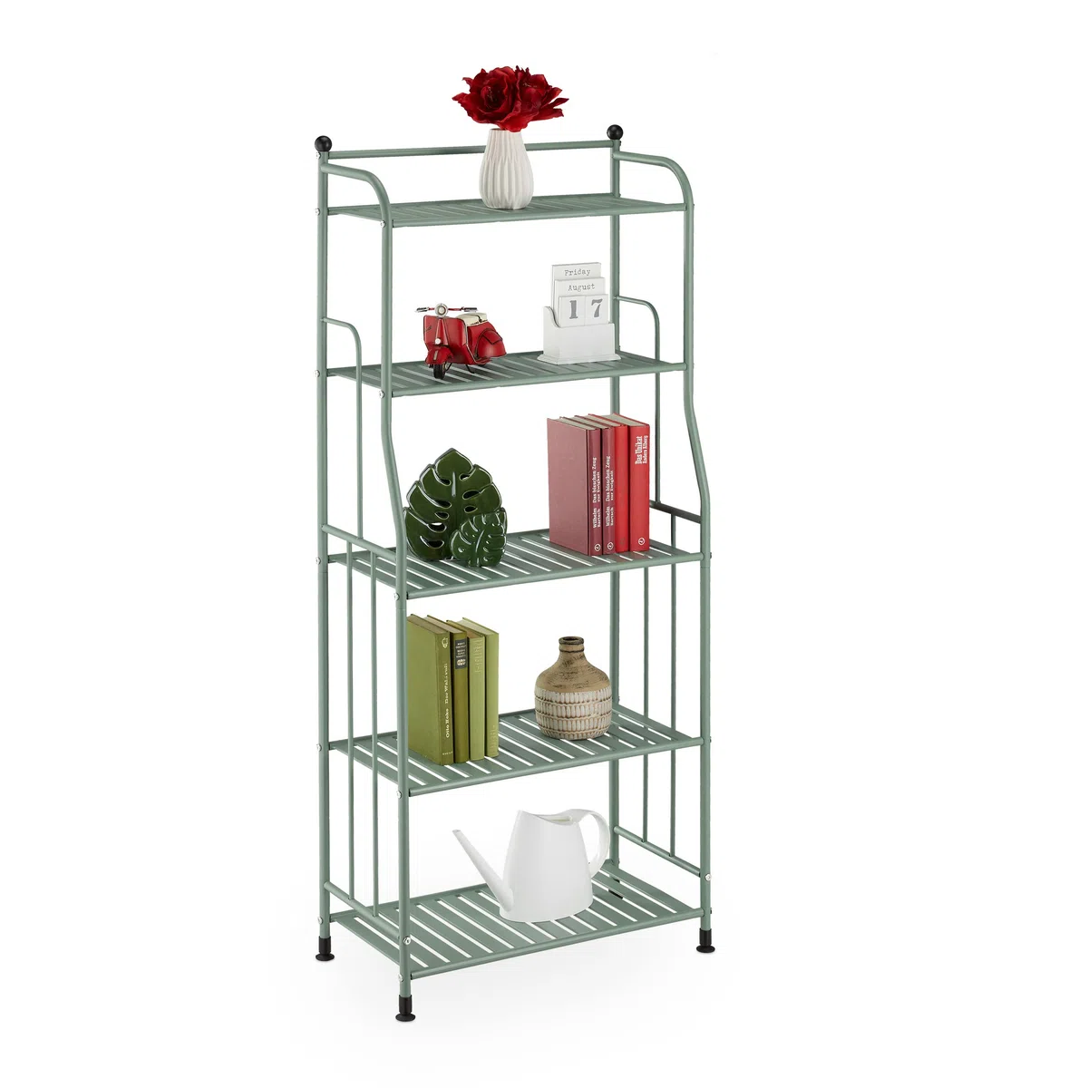 Relaxdays Estantería Metálica, Acero, 133x56x28 cm, Estante Baño y Cocina, 5 Baldas, Librería Metal, sin Fondo, Verde