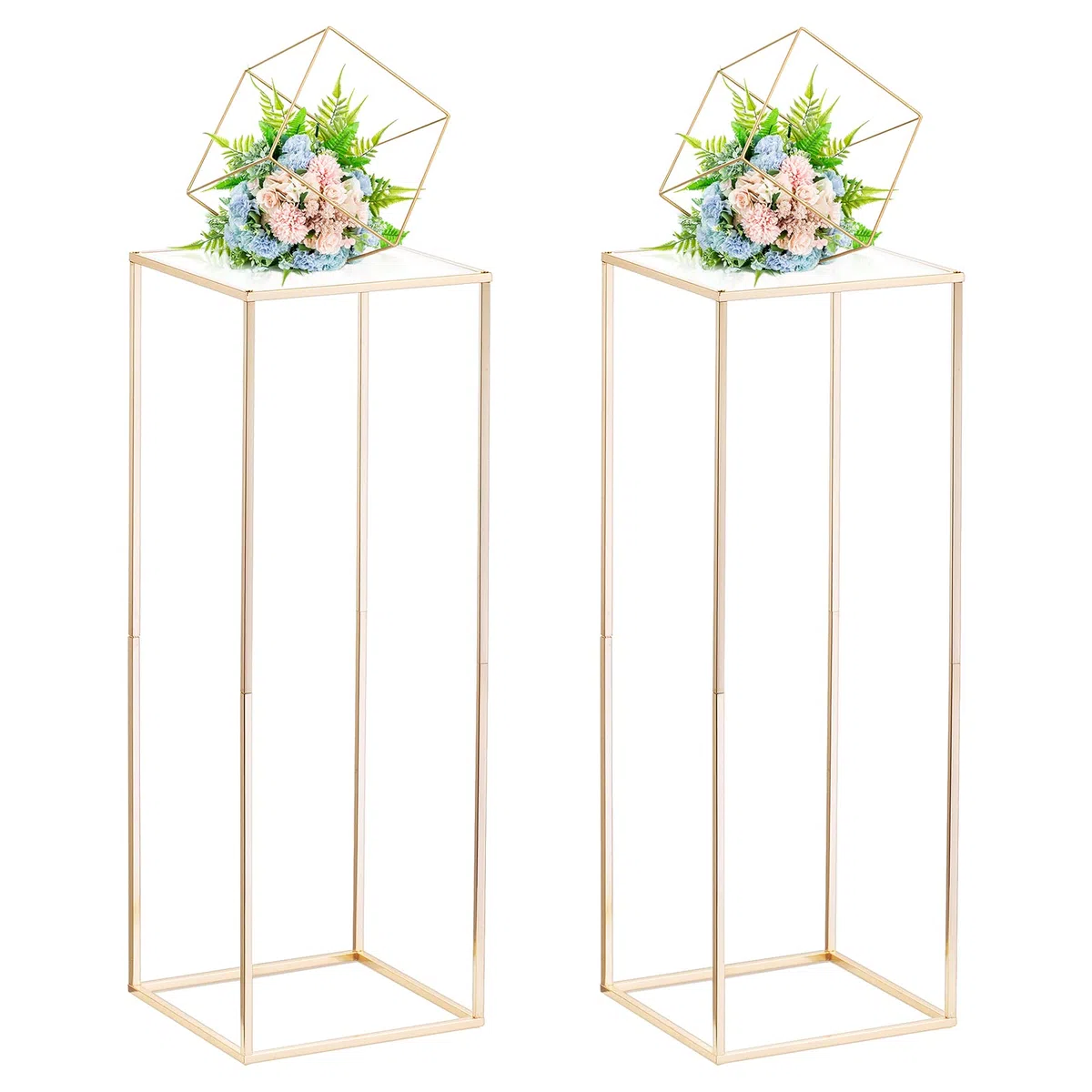Nuptio Centros Mesa Boda para Mesas con Panel Acrílico 2 Piezas Jarrón Oro 80cm Altura para Centros Mesa Soporte Flores para Bodas Fiesta Jarrones Metal Exhibición Columna para Decoraciones Hogar