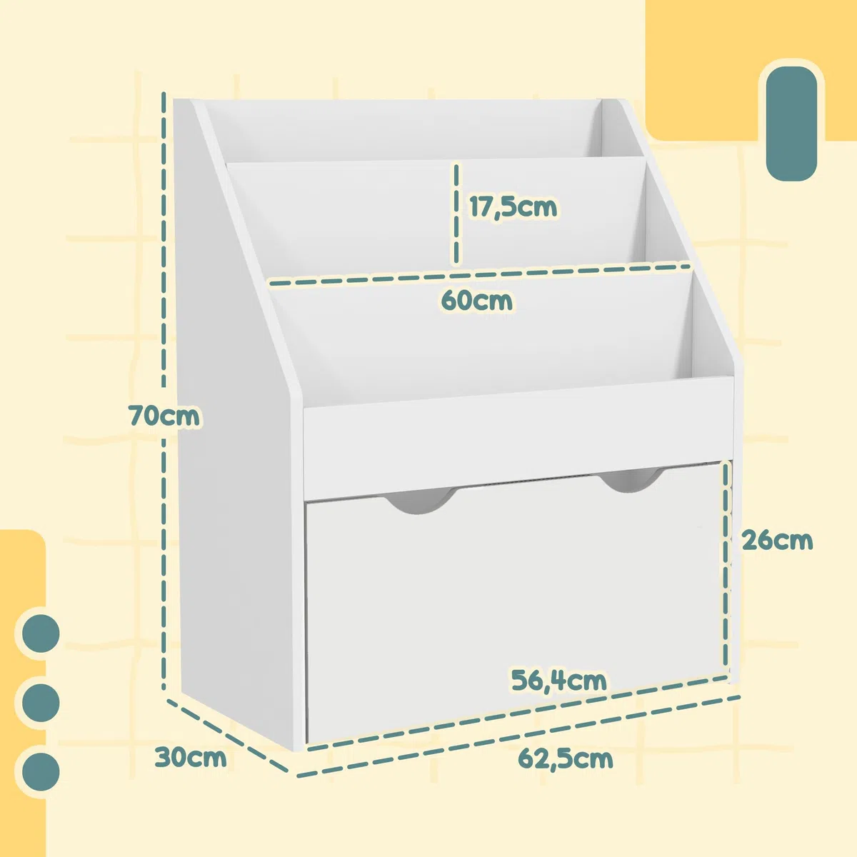 AIYAPLAY Estantería de Juguetes con 3 Compartimentos, Librería Infantil, Caja de Juguetes Móvil, Cajón con Ruedas, Multifuncioanl, para Dormitorio, Guardería, Sala de Juegos, Blanco