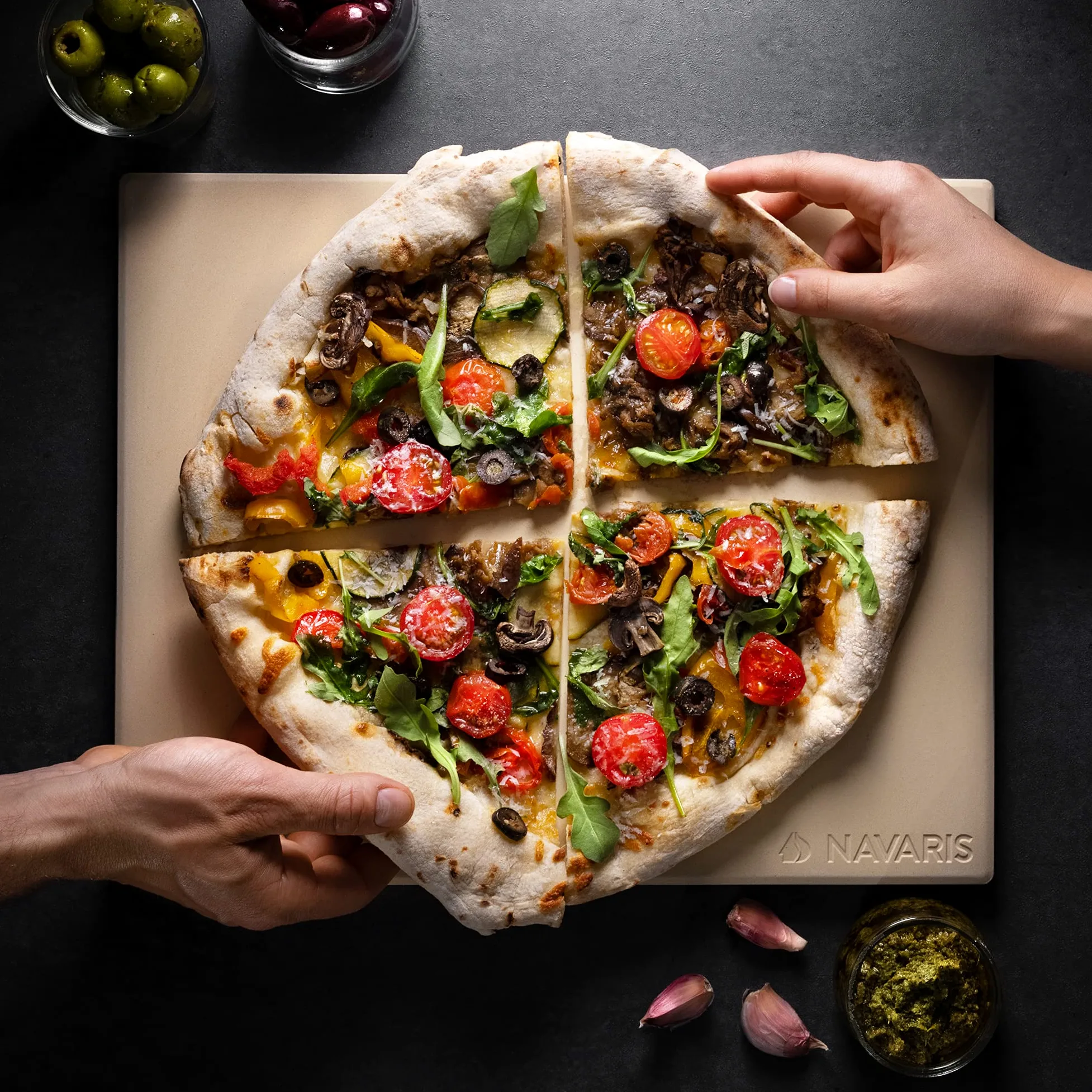 Navaris Piedra para pizza de cordierita - Piedra para horno rectangular para pizza o pan - Bandeja para parrilla barbacoa o grill - XL 38 x 30 x 1.5CM