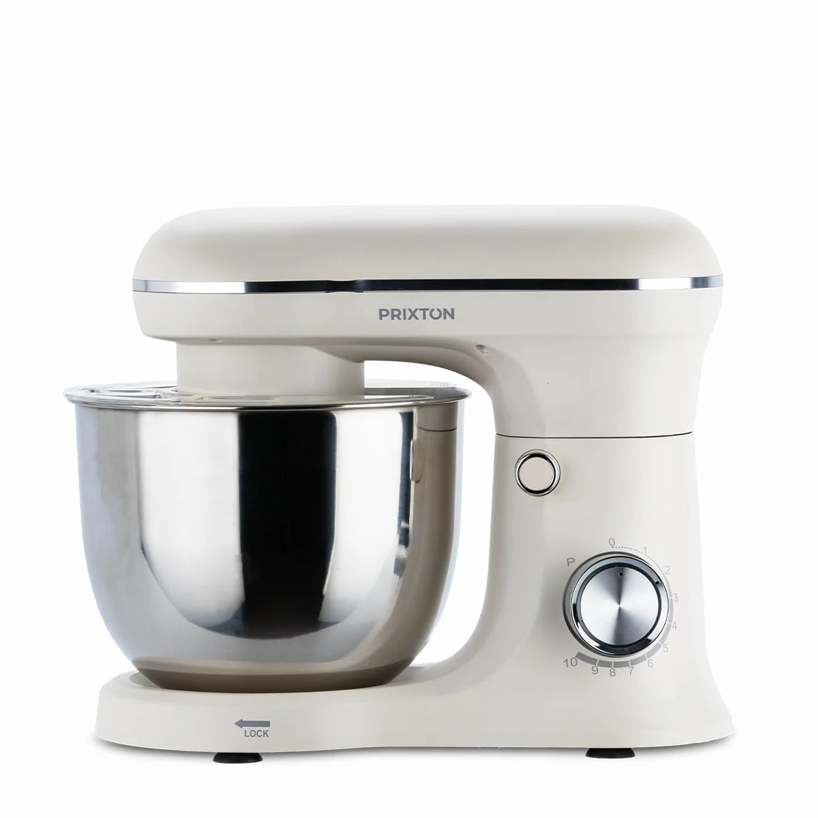 PRIXTON Batidora Amasadora KR250 para Repostería, Potencia 1500W, 10 Velocidades, Bol Acero Inoxidable de 5 litros, 3 accesorios, Tapa Transparente, Color Blanco Crema Mate (Reacondicionado)