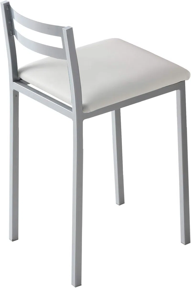 MOMMA HOME Taburetes de Cocina - Pack 2 Taburetes de Cocina, Banquetas, Taburete Bar, Material Metal/Ecopiel, MOLI, Medidas 34x34x65cm (Blanco y Plata)