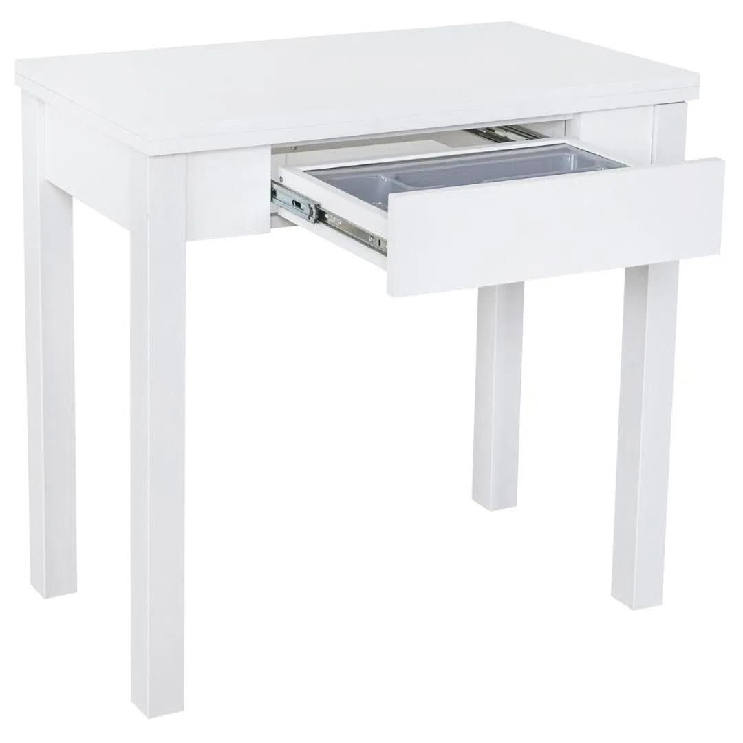Mesa Cocina Plegable Extensible Cocina - Pequeña con Cajón y Cubertero - Mesa Libro Medidas: 80x40 / 80x80 cm. (Blanco)