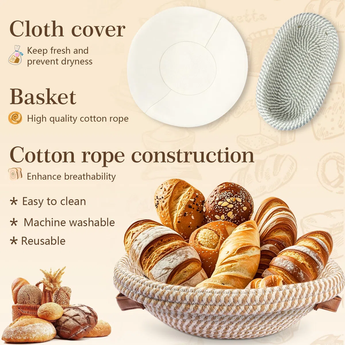 Cesta para levar pan, cesta de fermentación, kit de inicio para pan de masa madre, banneton, regalos para hornear para panaderos, mujeres, esposas, mamás y amigas