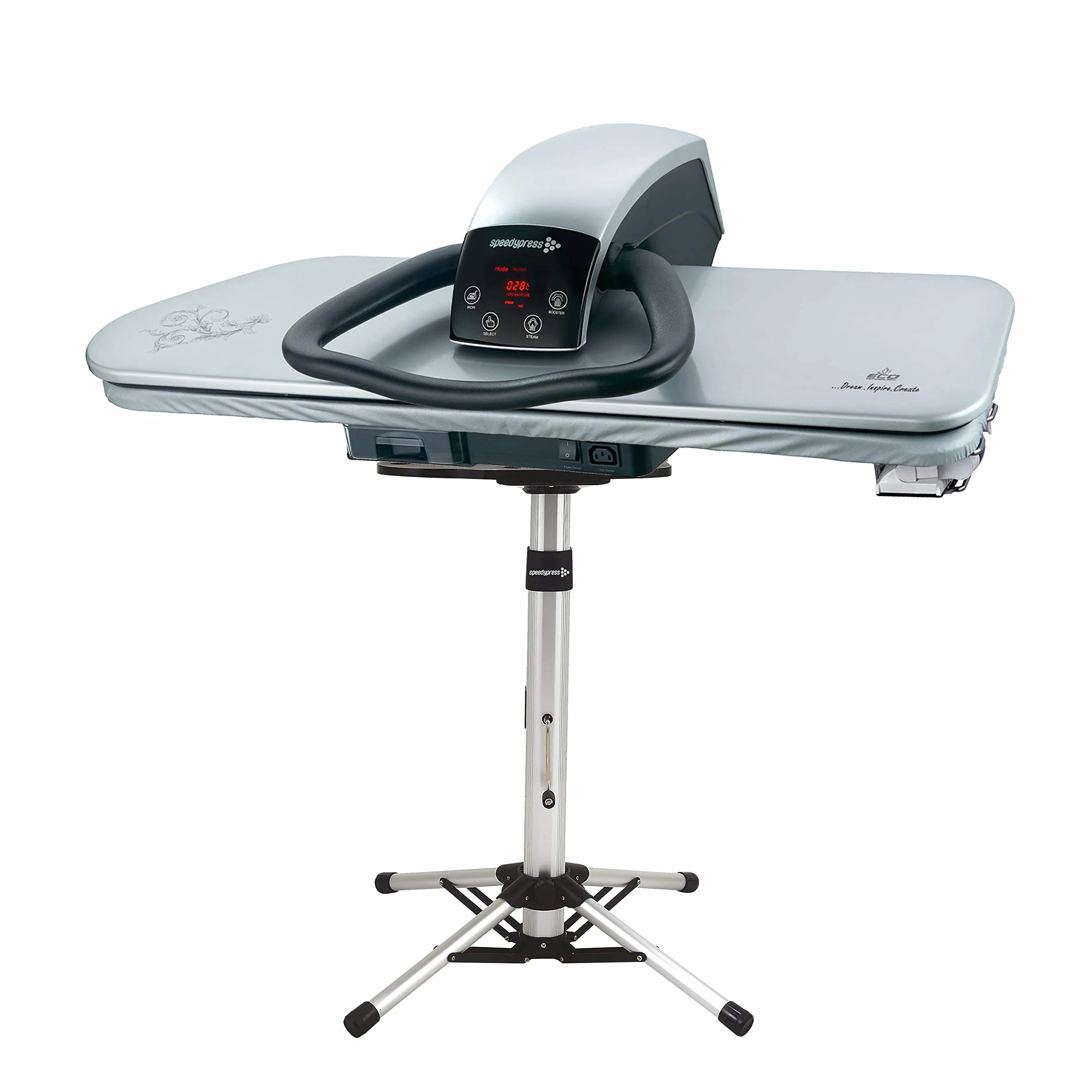Speedypress Prensa de Planchado de Vapor 101HD Profesional 101cm con Soporte - Plata (+ Filtro de Agua Antical, Funda de Repuesto y Espuma Sintética)